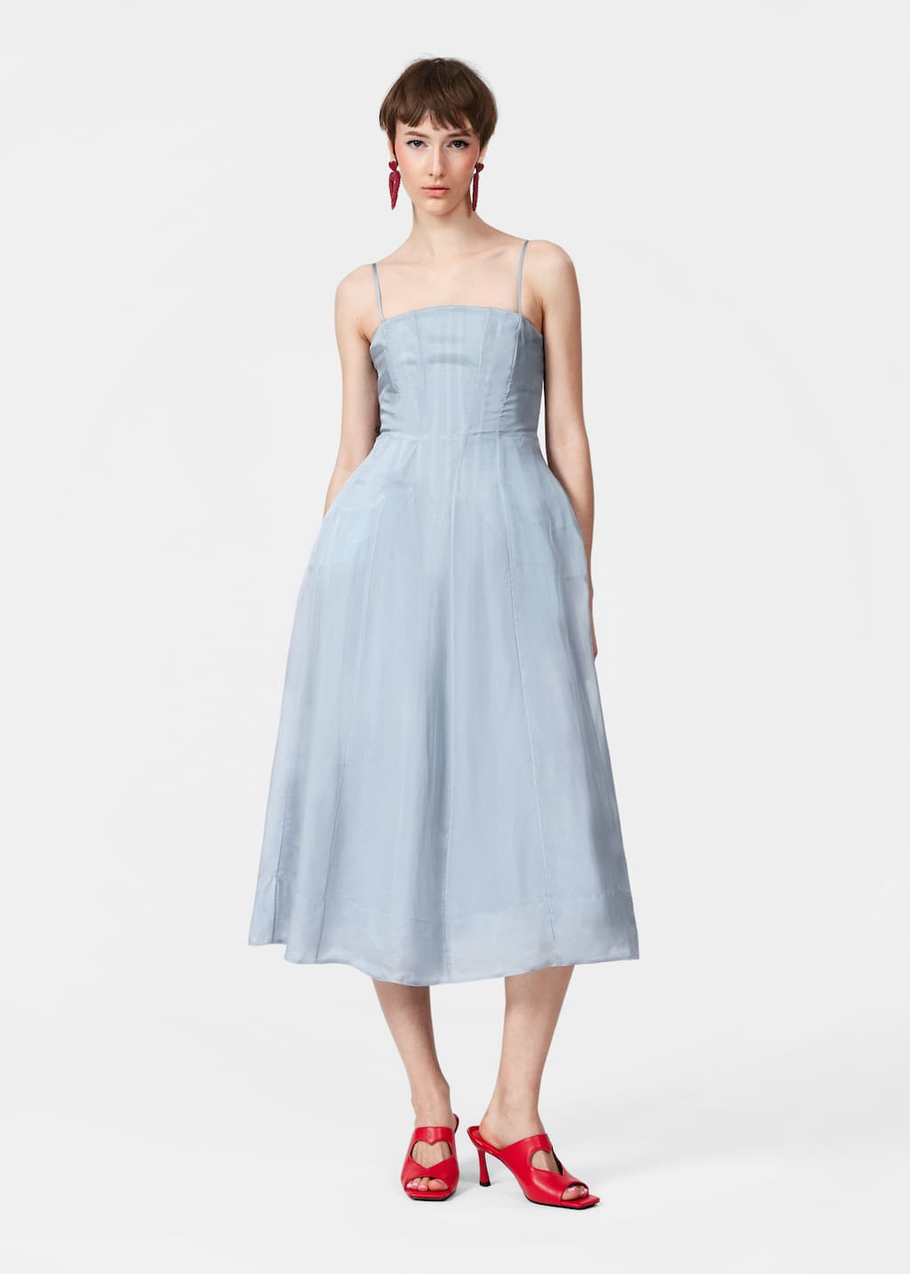 Vestido midi acampanado - Azul empolvado - Lookbook