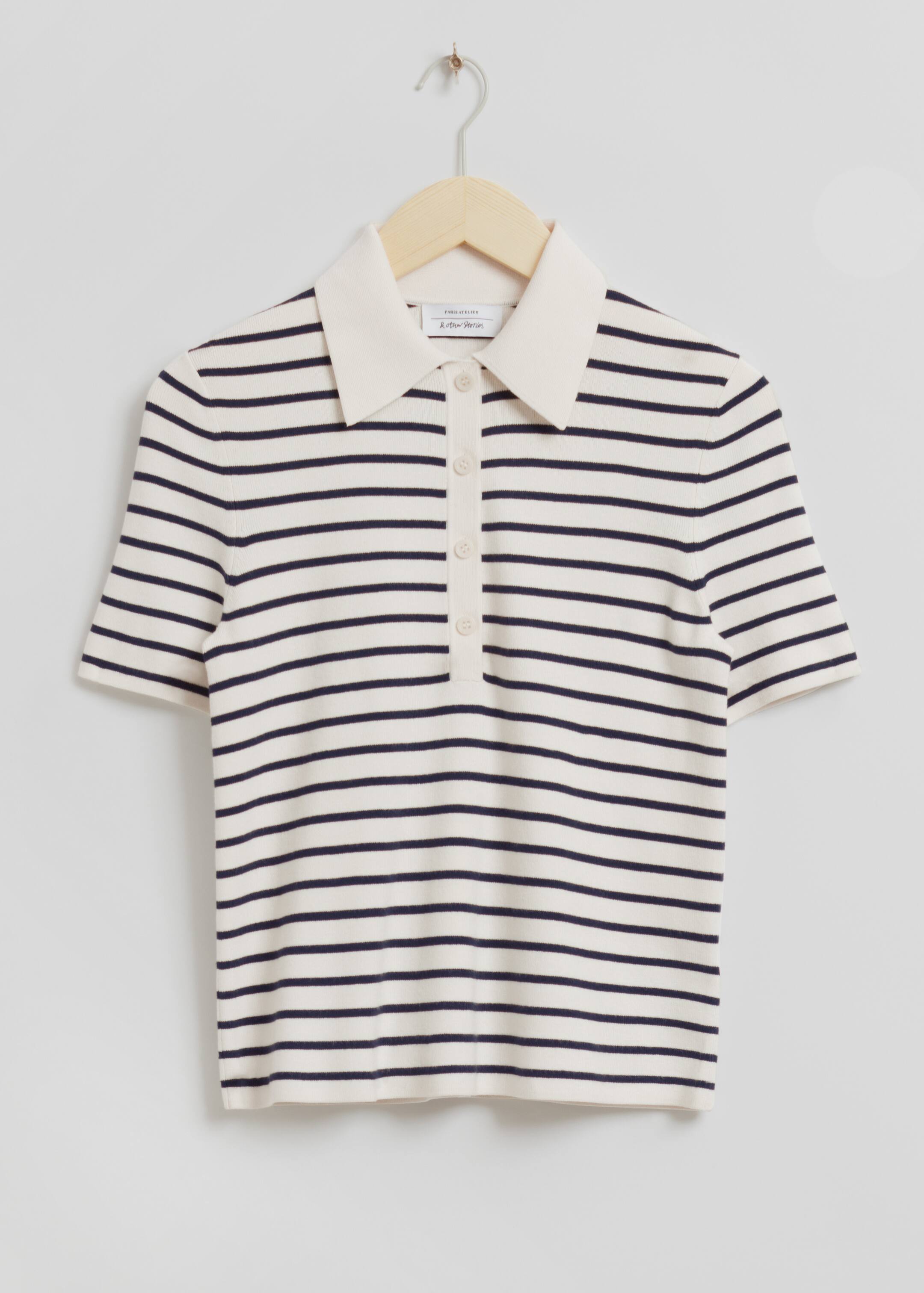 Größeres Bild ansehen: Körpernahes Poloshirt mit maritimen Streifen - Weiß/Navyblau gestreift - Ladies | H&M DE 1