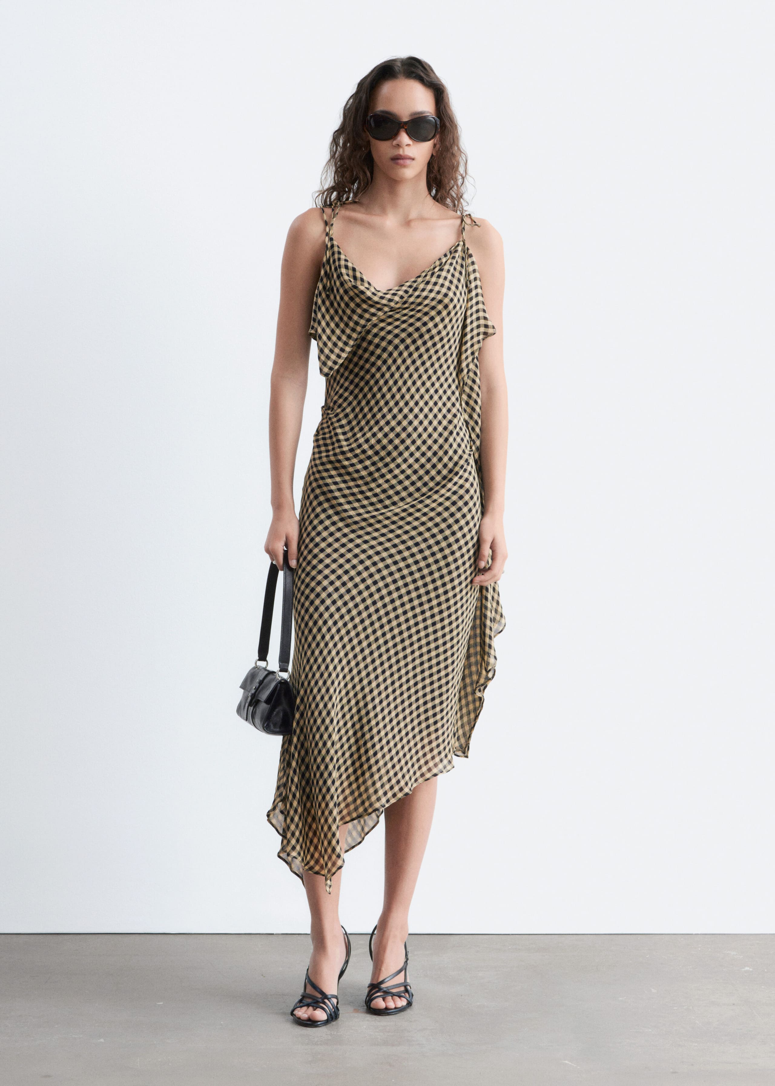 Draped Midi Dress - Blue/Checked - Lookbook