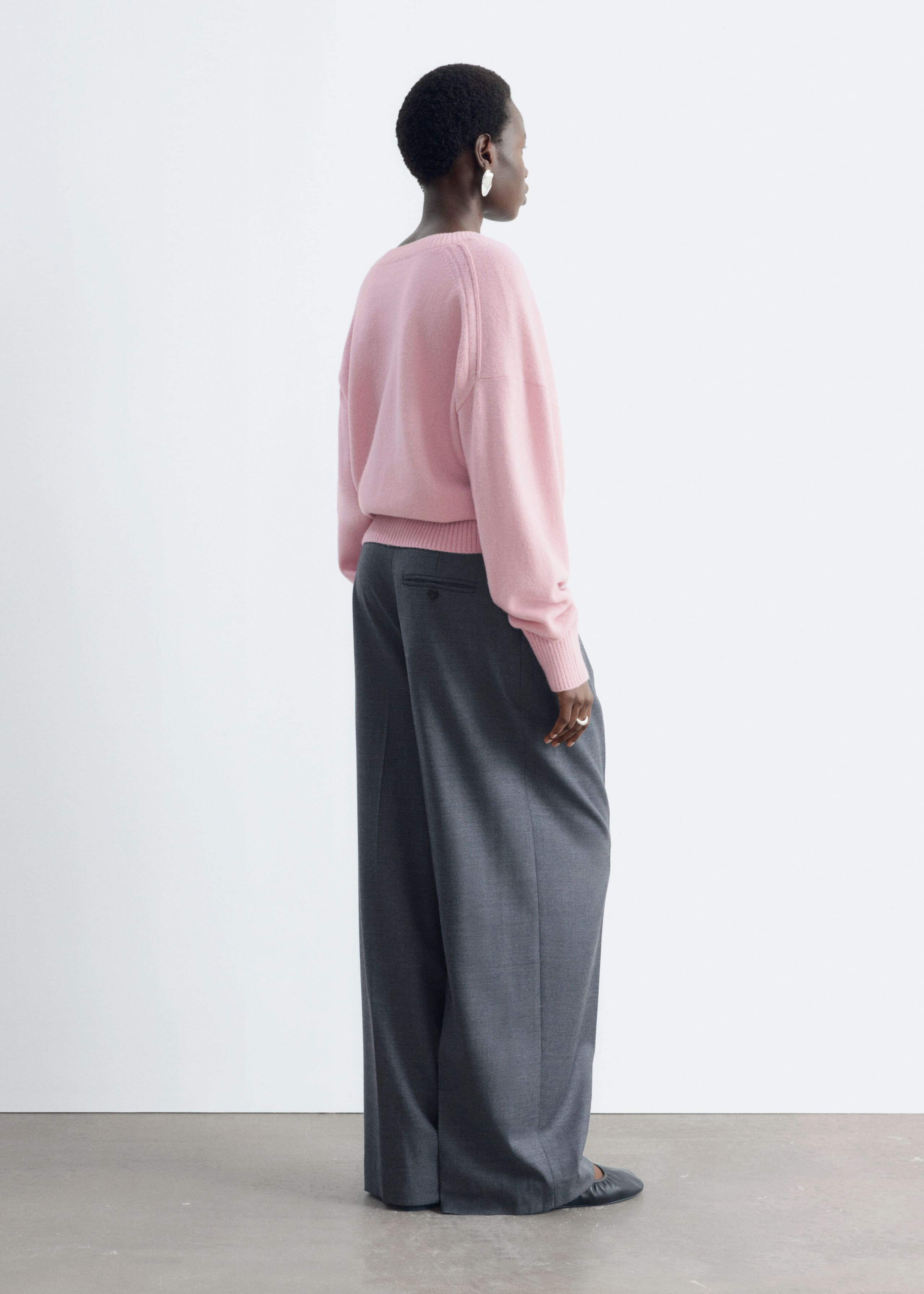 Wool-Cotton V-Neck Jumper - Grey - Lookbook