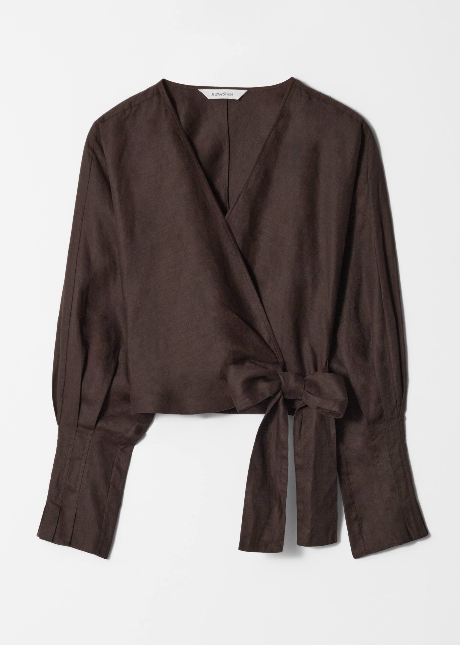 Blusa a portafoglio in lino - Marrone scuro/Blu polvere - 2