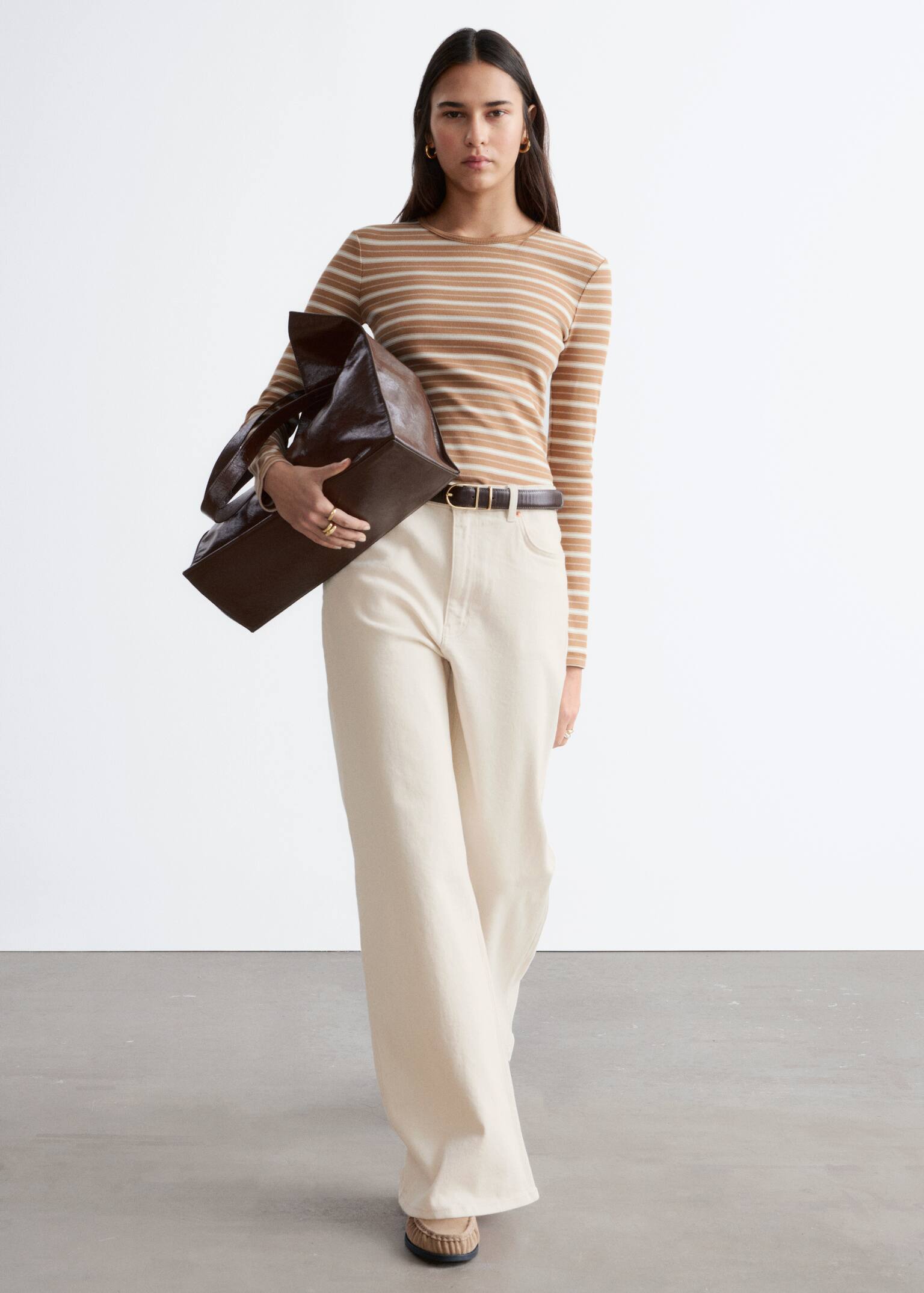 Ribbed Long-Sleeve Top - Brown/White Stripes/Black/Beige/Black Stripes/White/Dark Green/Dark Brown/Light Grey - 4