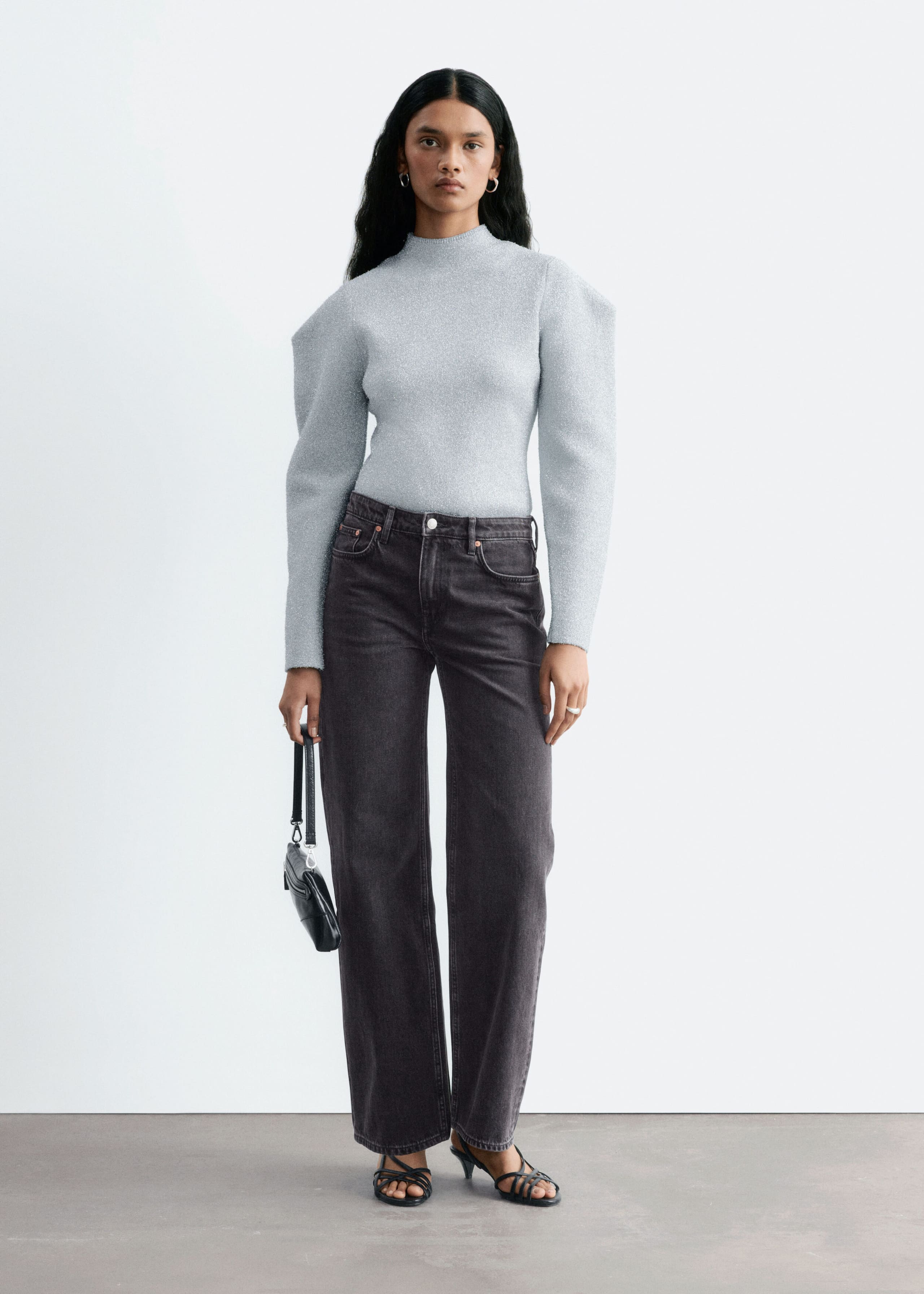Knitted Metallic Top - Grey - Lookbook
