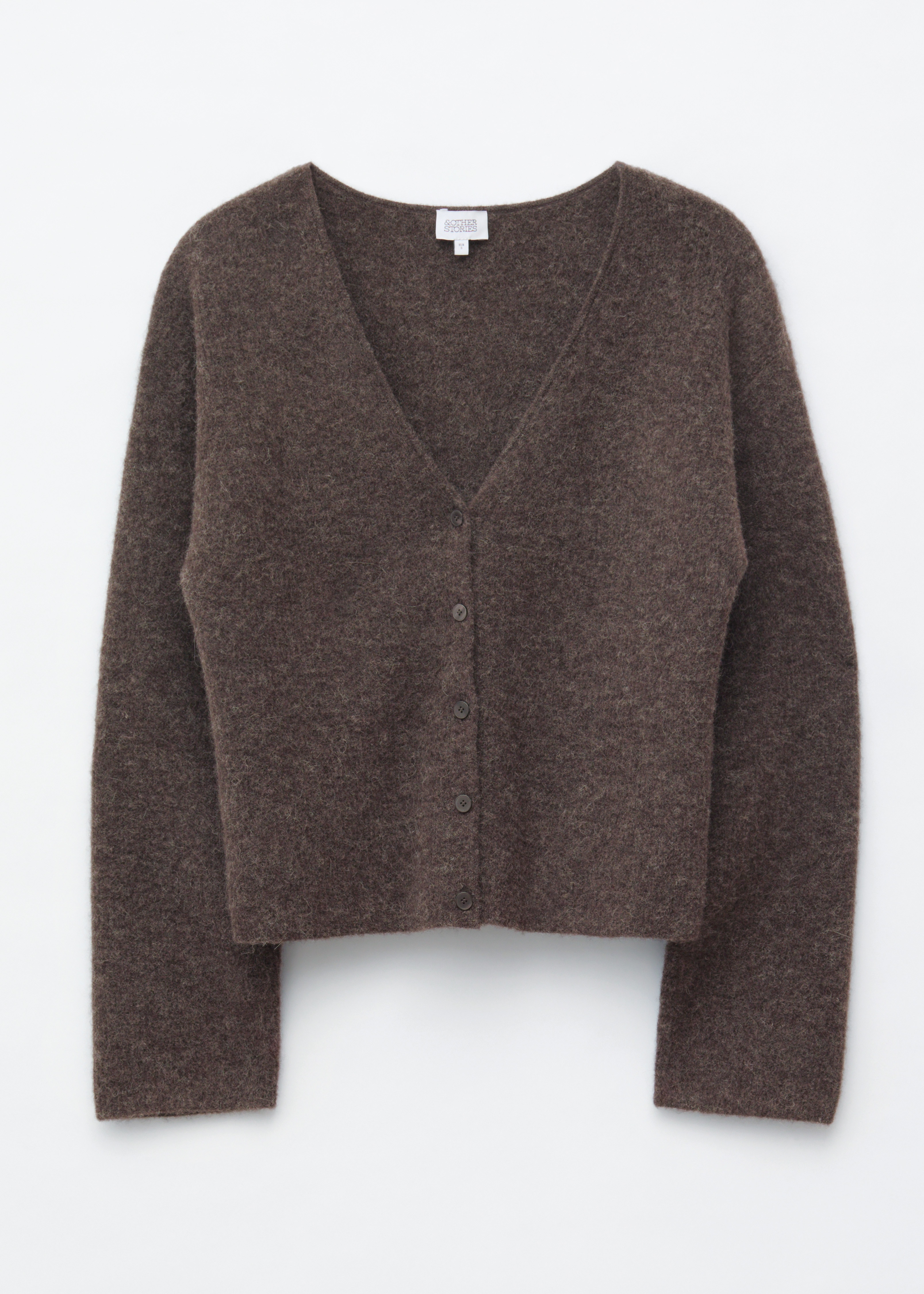 Alpaca-Blend Cardigan - Dark Brown/Light Beige/Light Turquoise