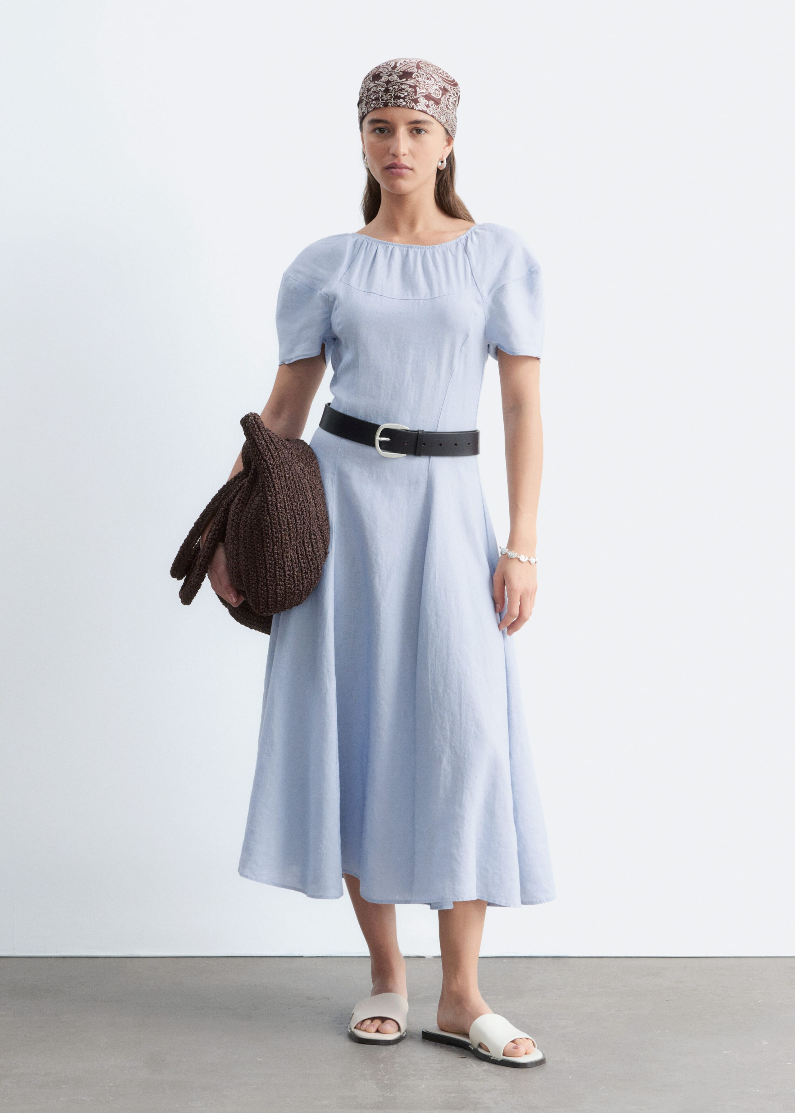 Image of Flared Linen Midi Dress