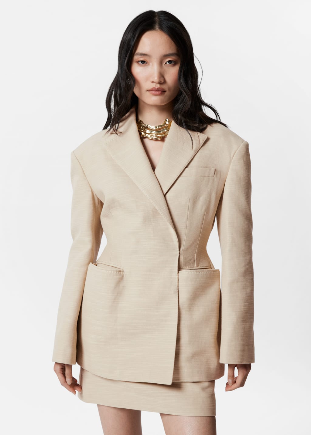 Americana con cintura péplum - Beige - Lookbook