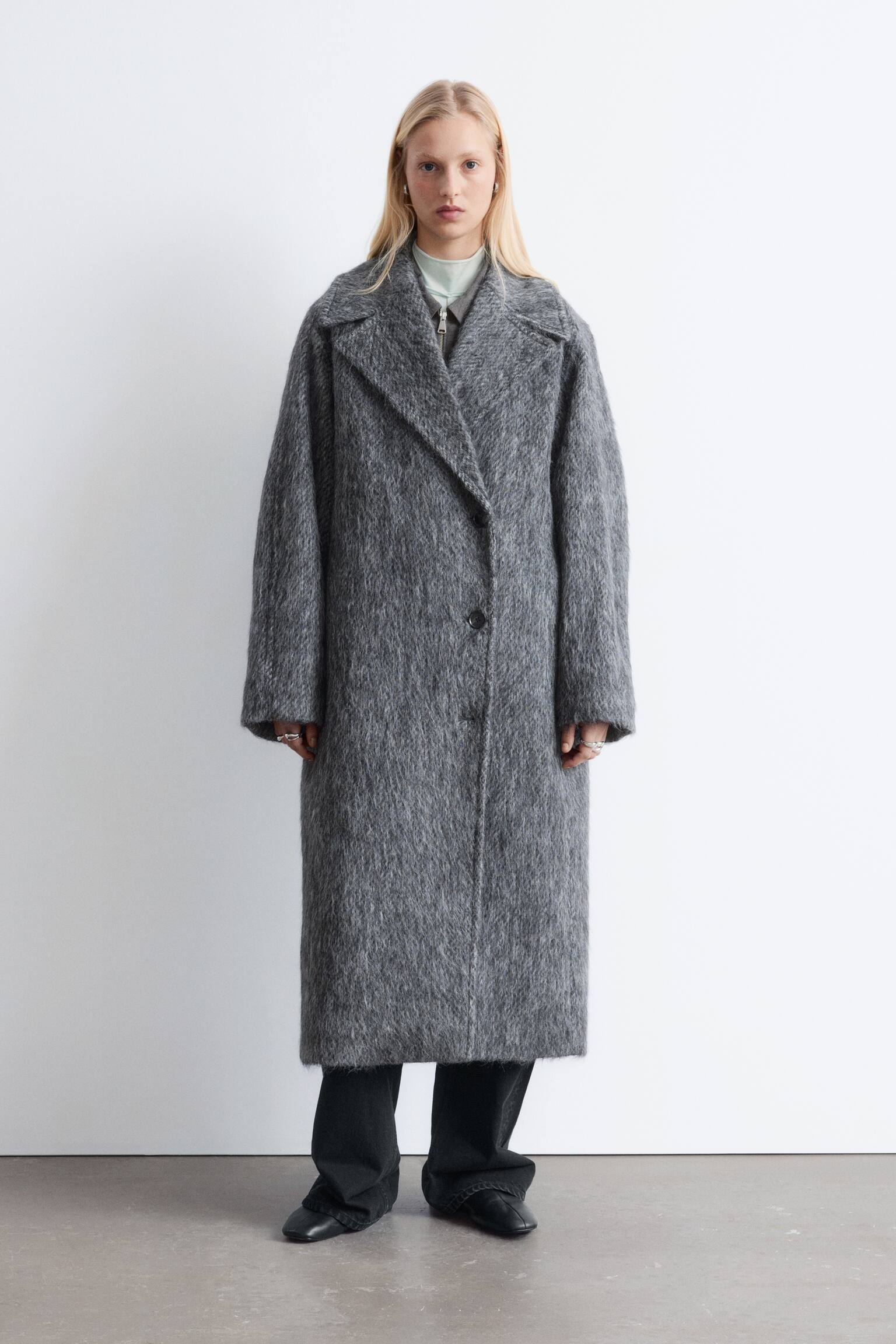 Kappa i borstad ullblandning - Mörkgrå/melerad - 9