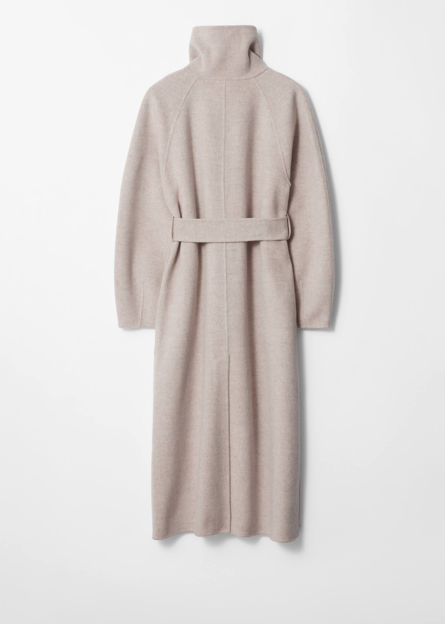Funnel-Collar Wool Coat - Beige - 8