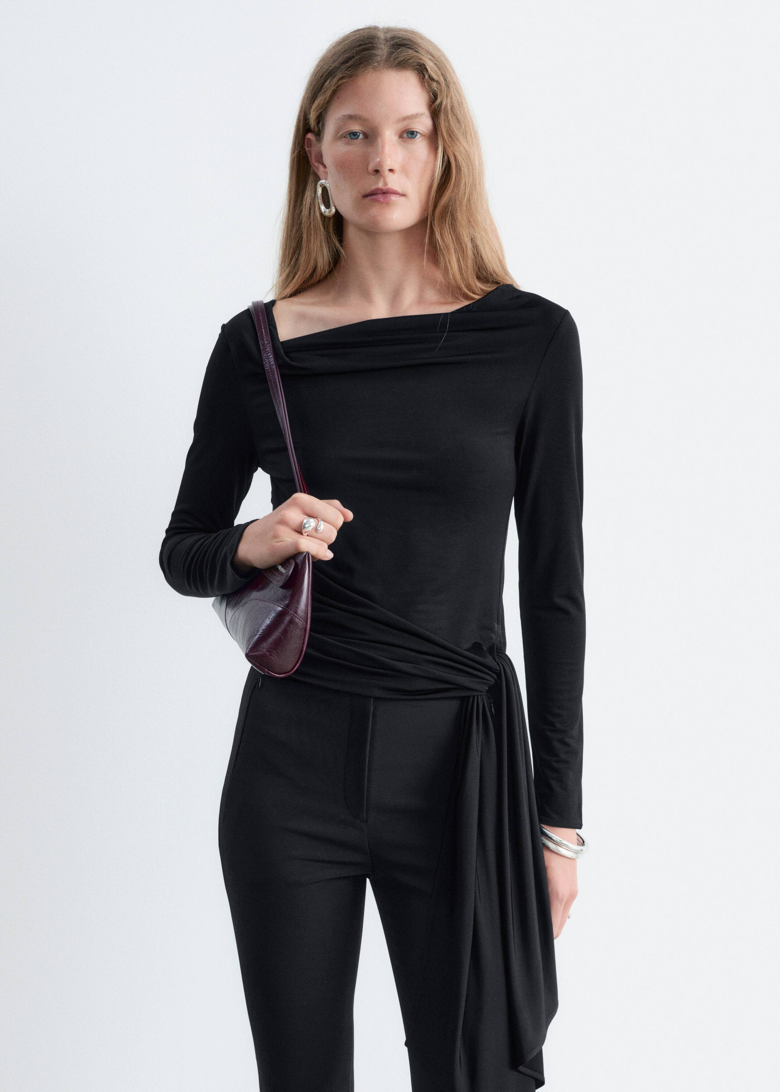 Jersey-Oberteil mit gebundener Taille - Schwarz - Lookbook