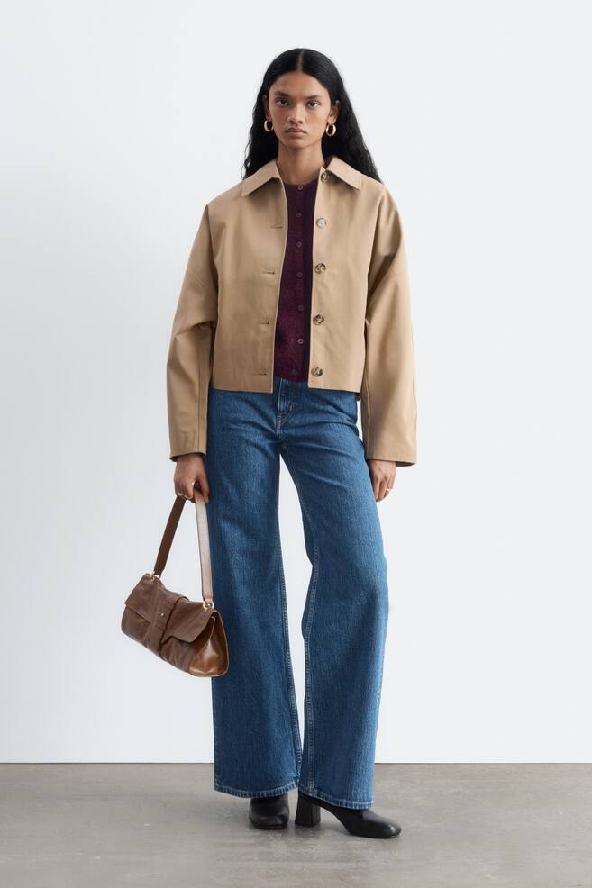 Boxy Jacket - Beige/Dark Brown - 1