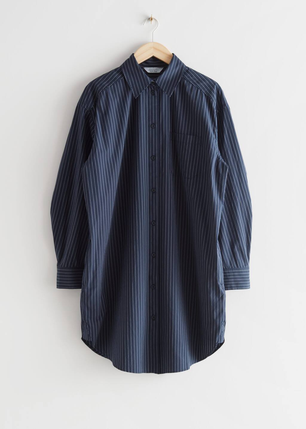 Oversized Shirt Midi Dress - Navy Stripes - Still Life