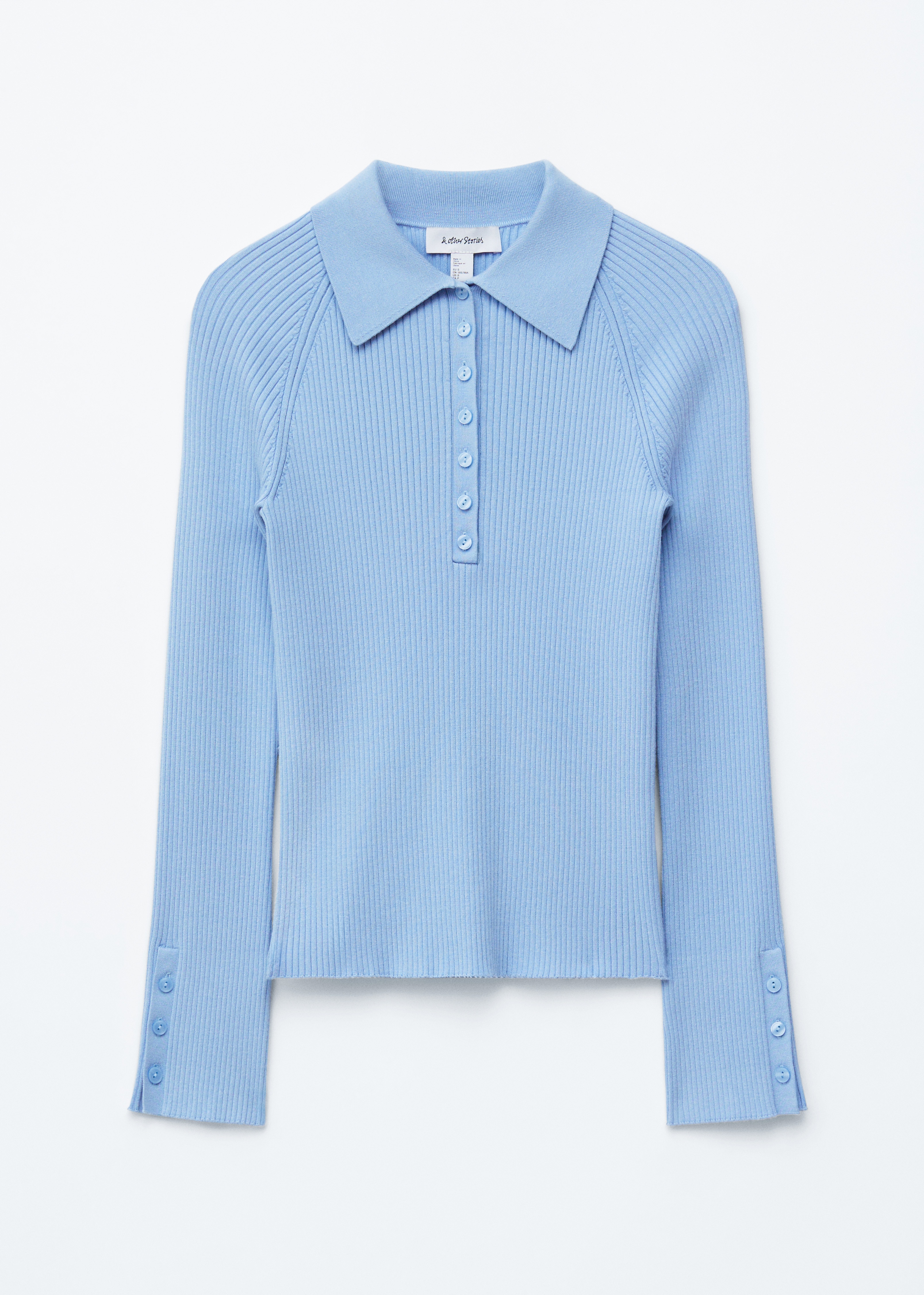 Rib-Knit Polo Shirt - Light Blue/Caramel Brown/Dark Brown
