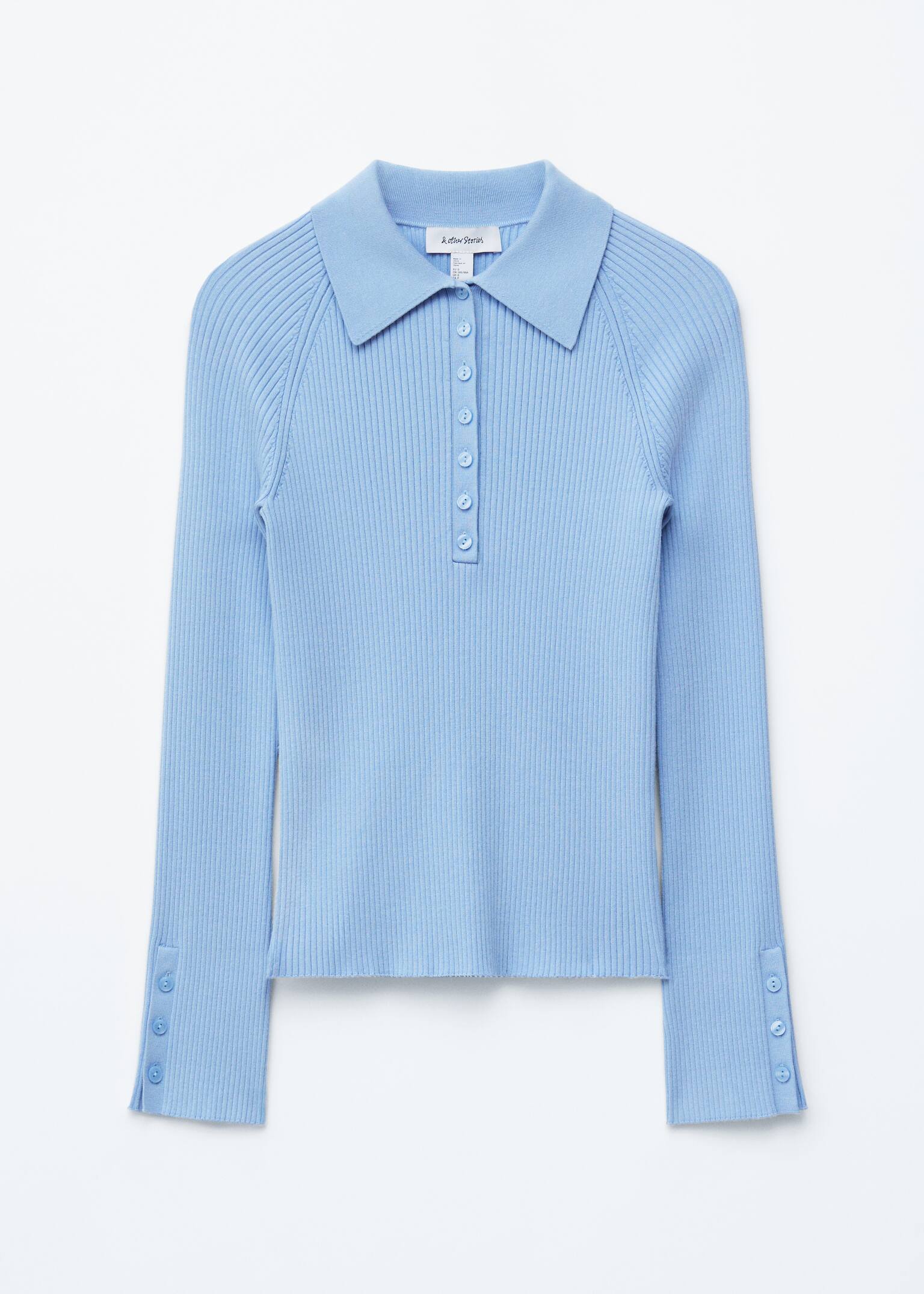 Polo en maille côtelée - Bleu clair/Brun caramel/Marron foncé - 2