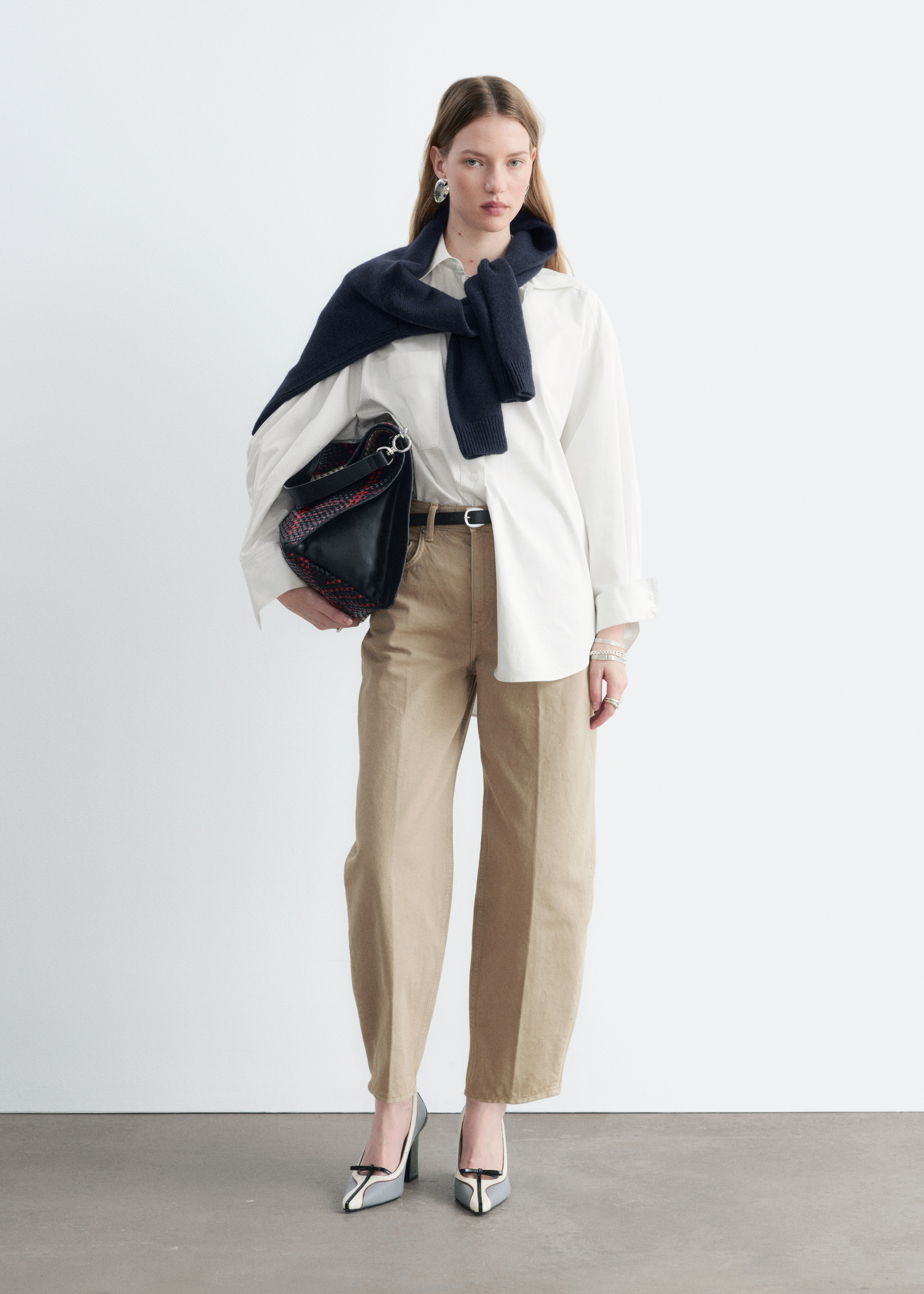 Jeans barrel alla caviglia - Beige/Blu lavato