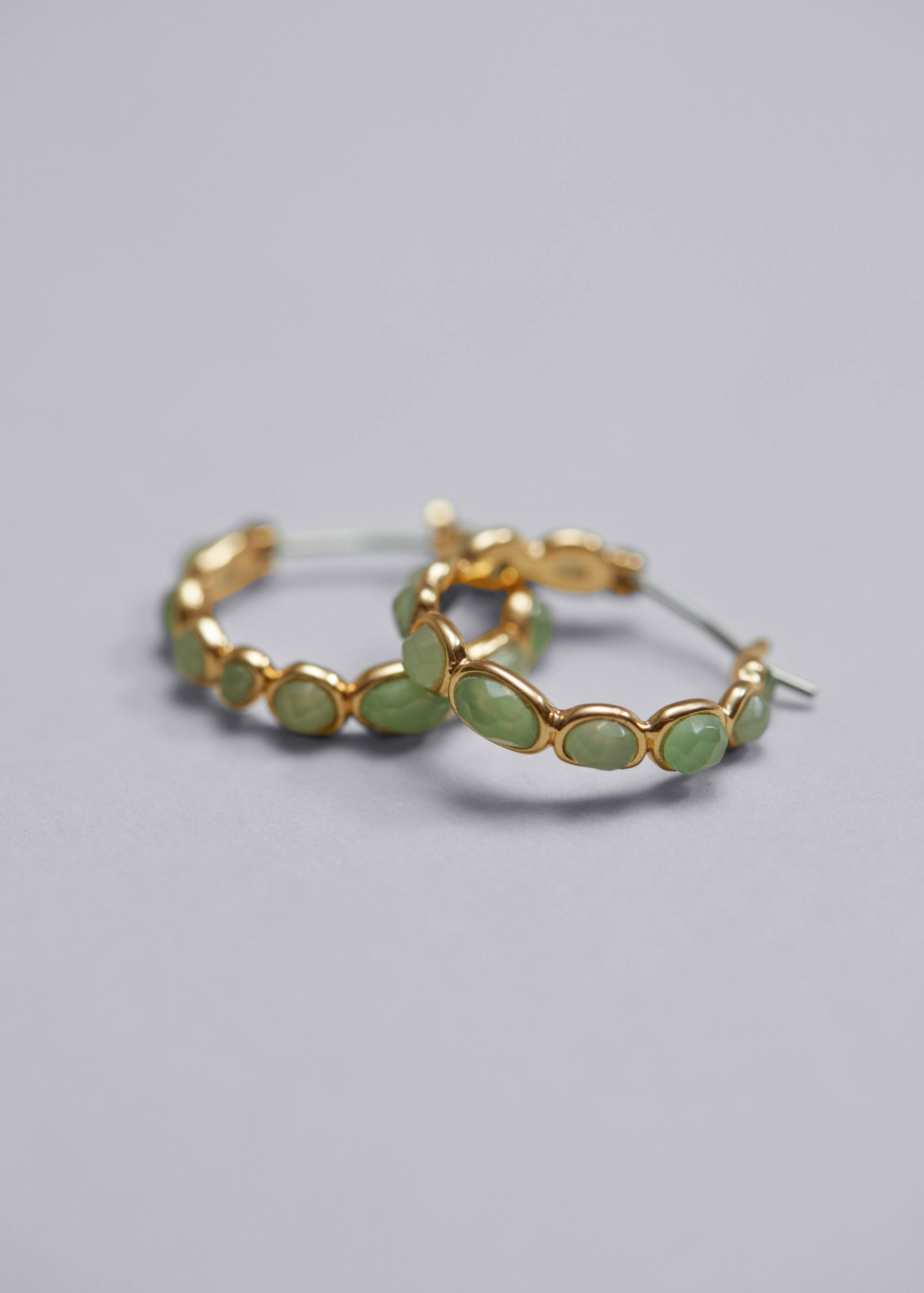 Organic Stone Mini Hoop Earrings - Green/Gold - Still Life