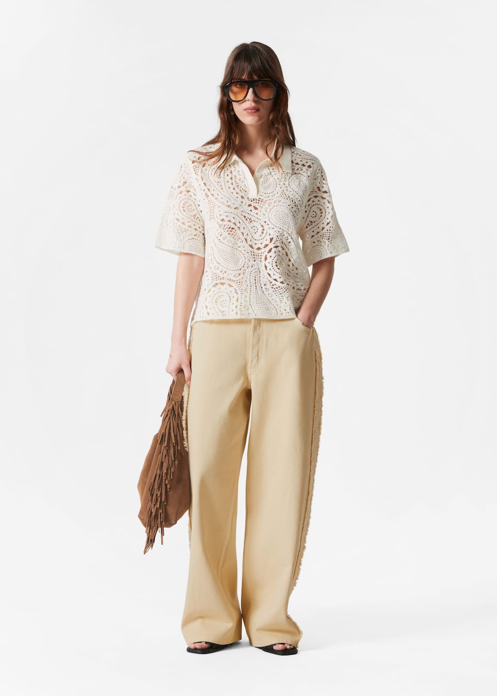 Szydełkowy top z kołnierzykiem – Czarny – Lookbook