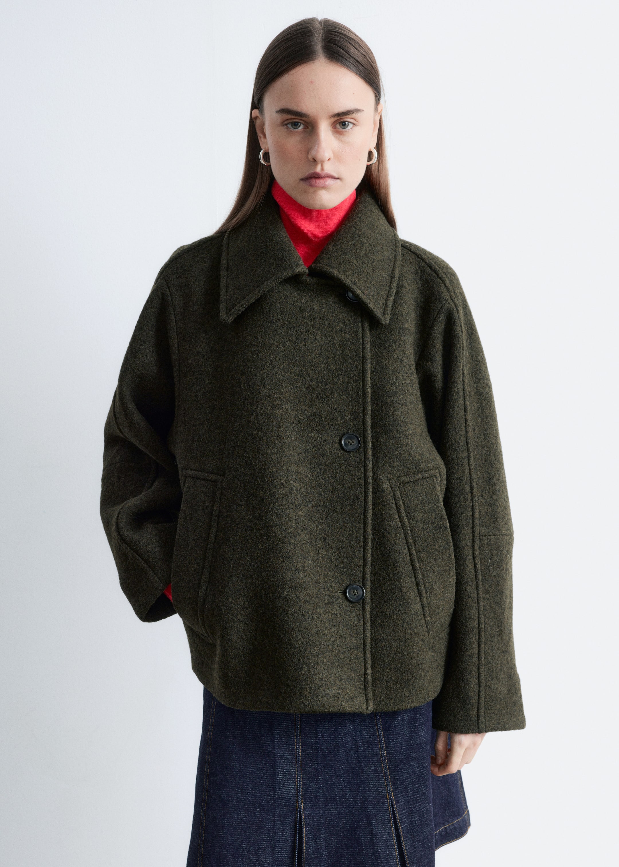 View larger image: Oversized Wool Jacket - Dark Khaki Green - Ladies | H&M GB 1