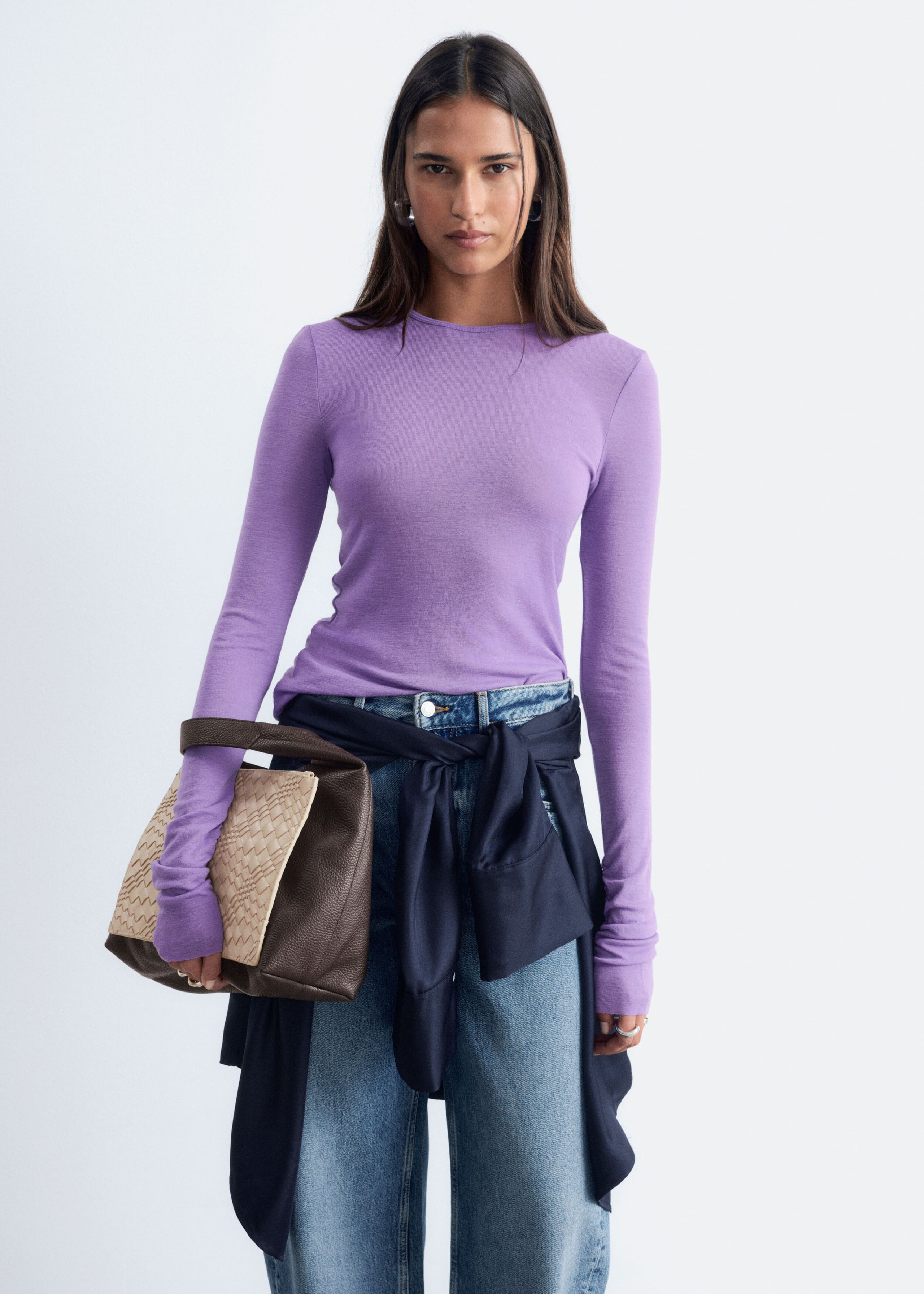 Plain-Knit Wool Top - Lilac - Lookbook