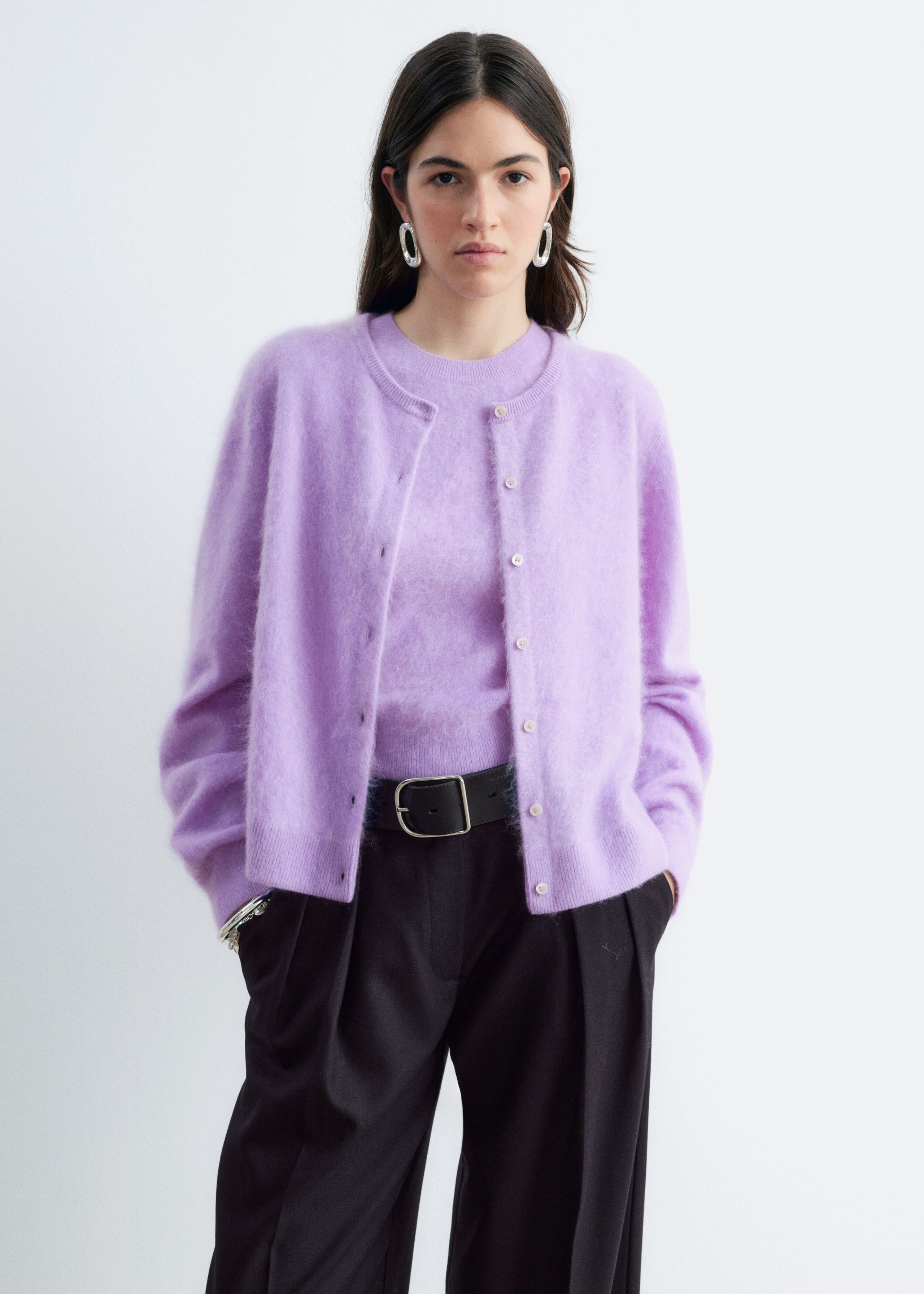 Brushed Cashmere Cardigan - Grey - Lookbook