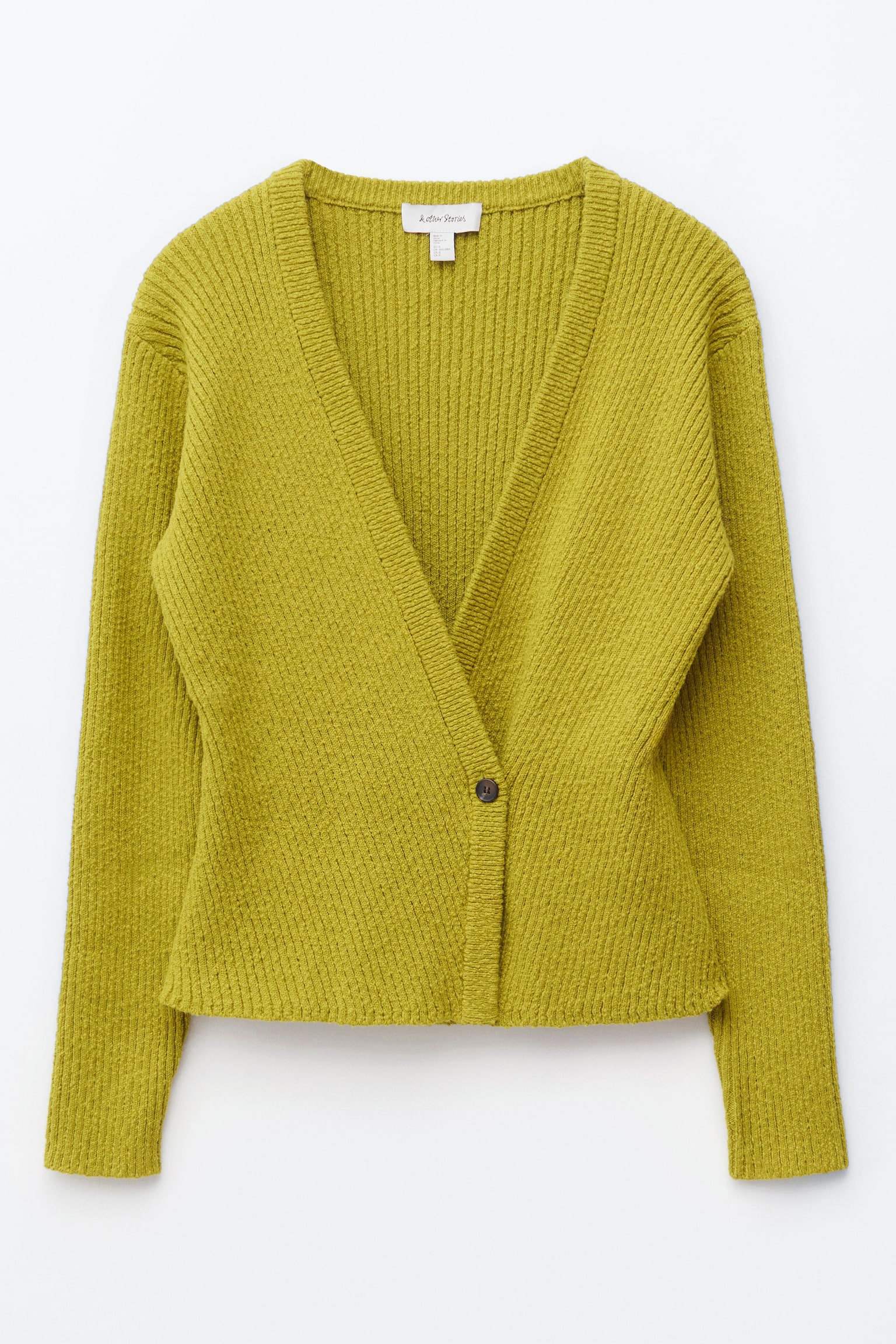 Rippstrickjacke aus Baumwolle - Chartreuse/Weiß/Grau - 2