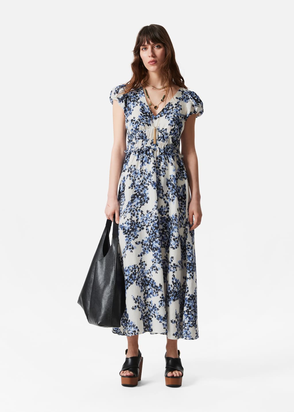 Image of Vestido midi con mangas burbuja