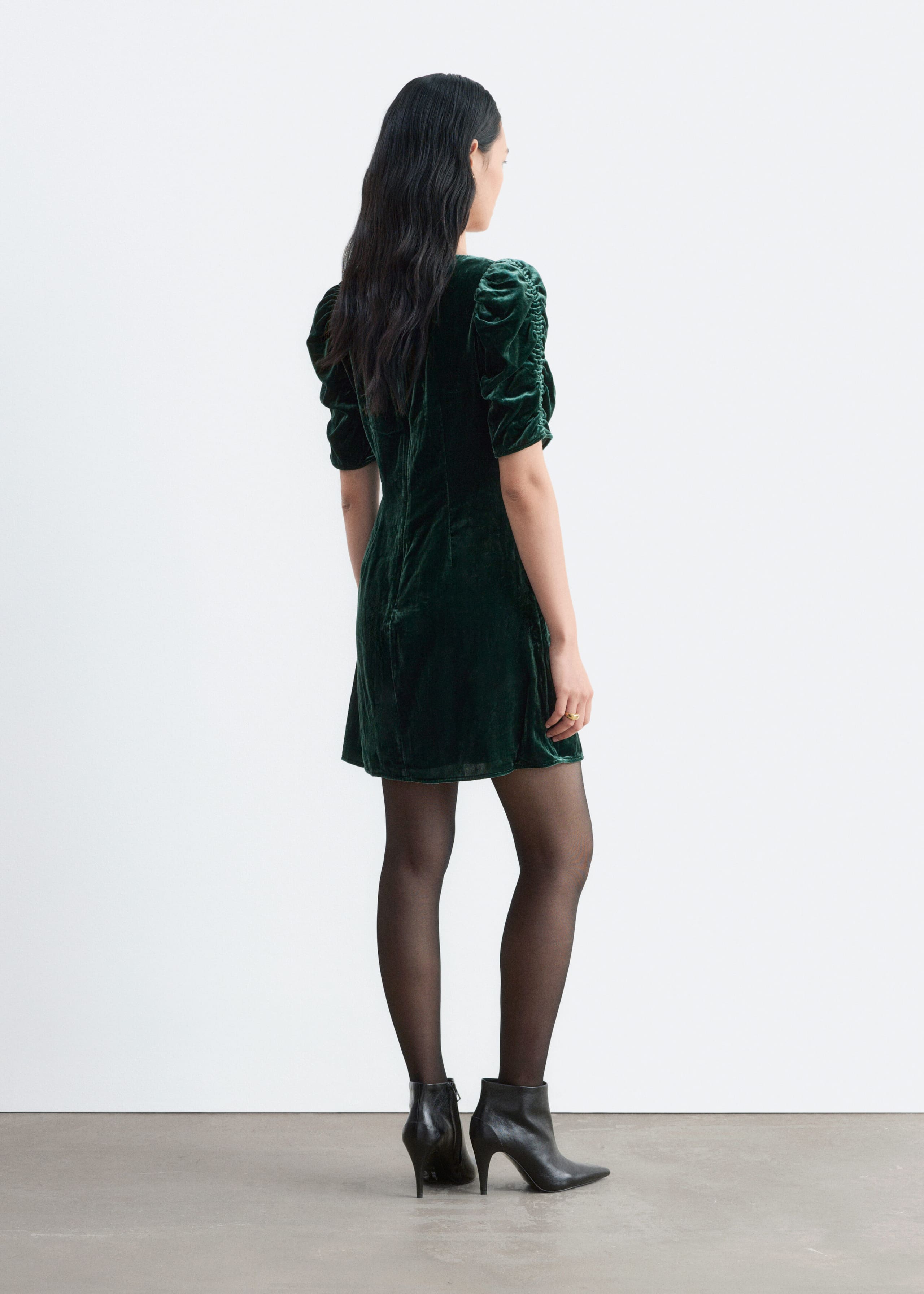 Ruched Velvet Dress - Dark Green - Lookbook