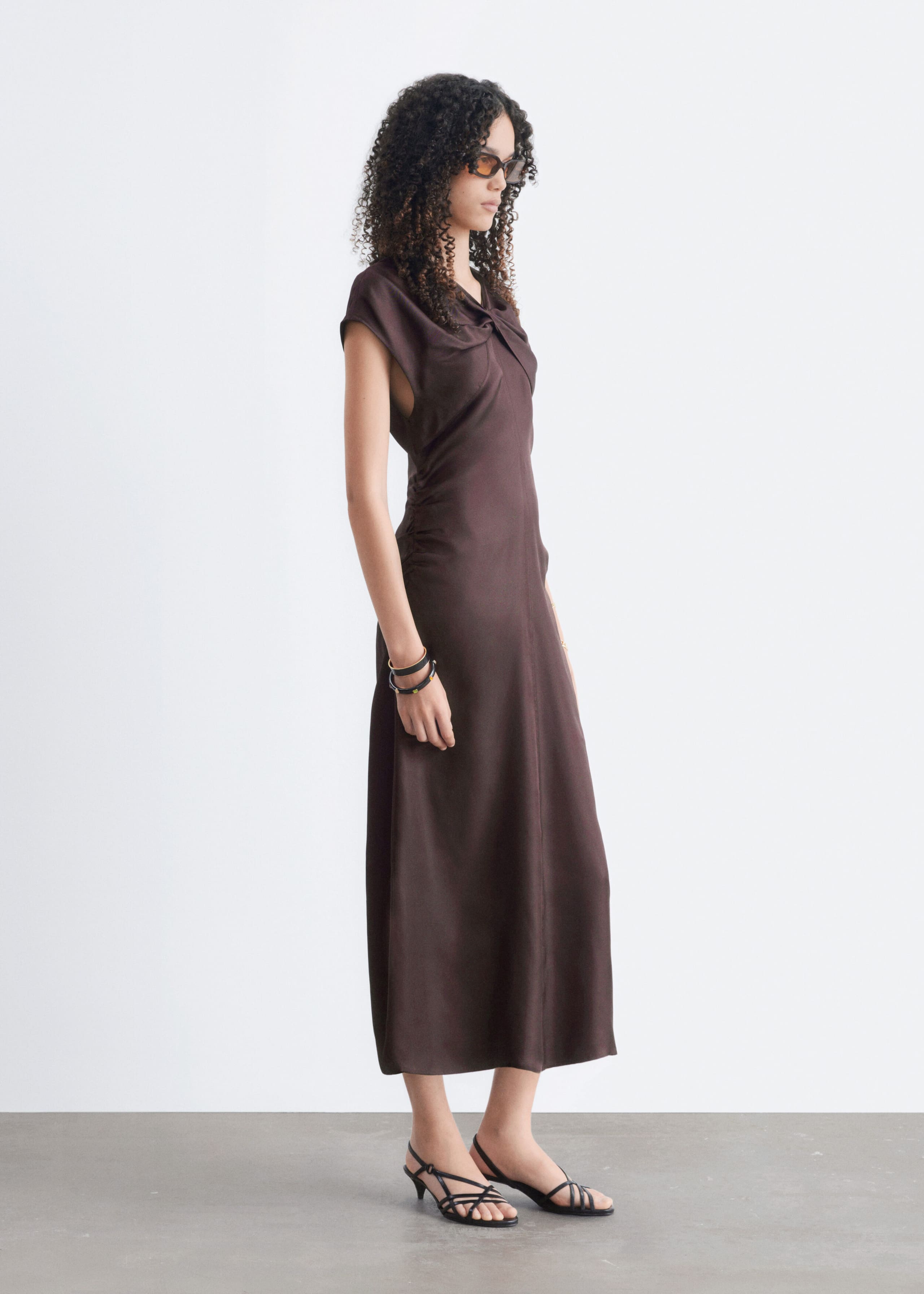 Twisted Silk Dress - Dark Brown - Lookbook