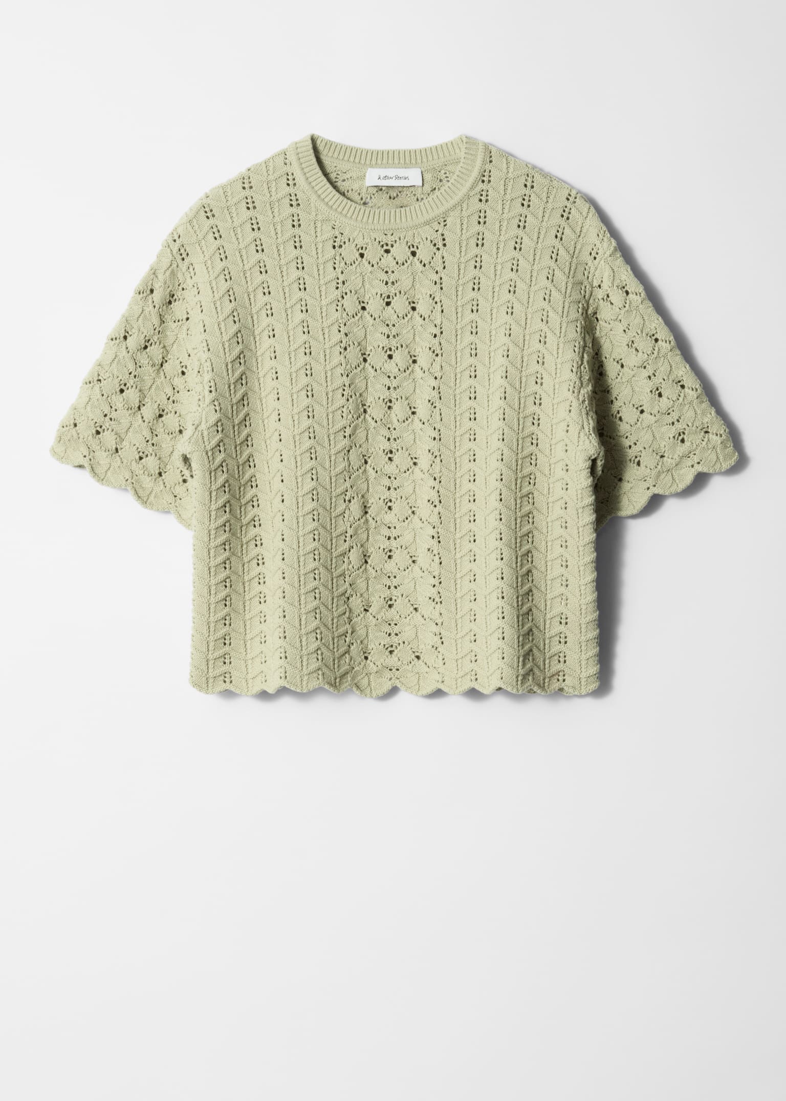 T-shirt in maglia pointelle - Verde chiaro - 2
