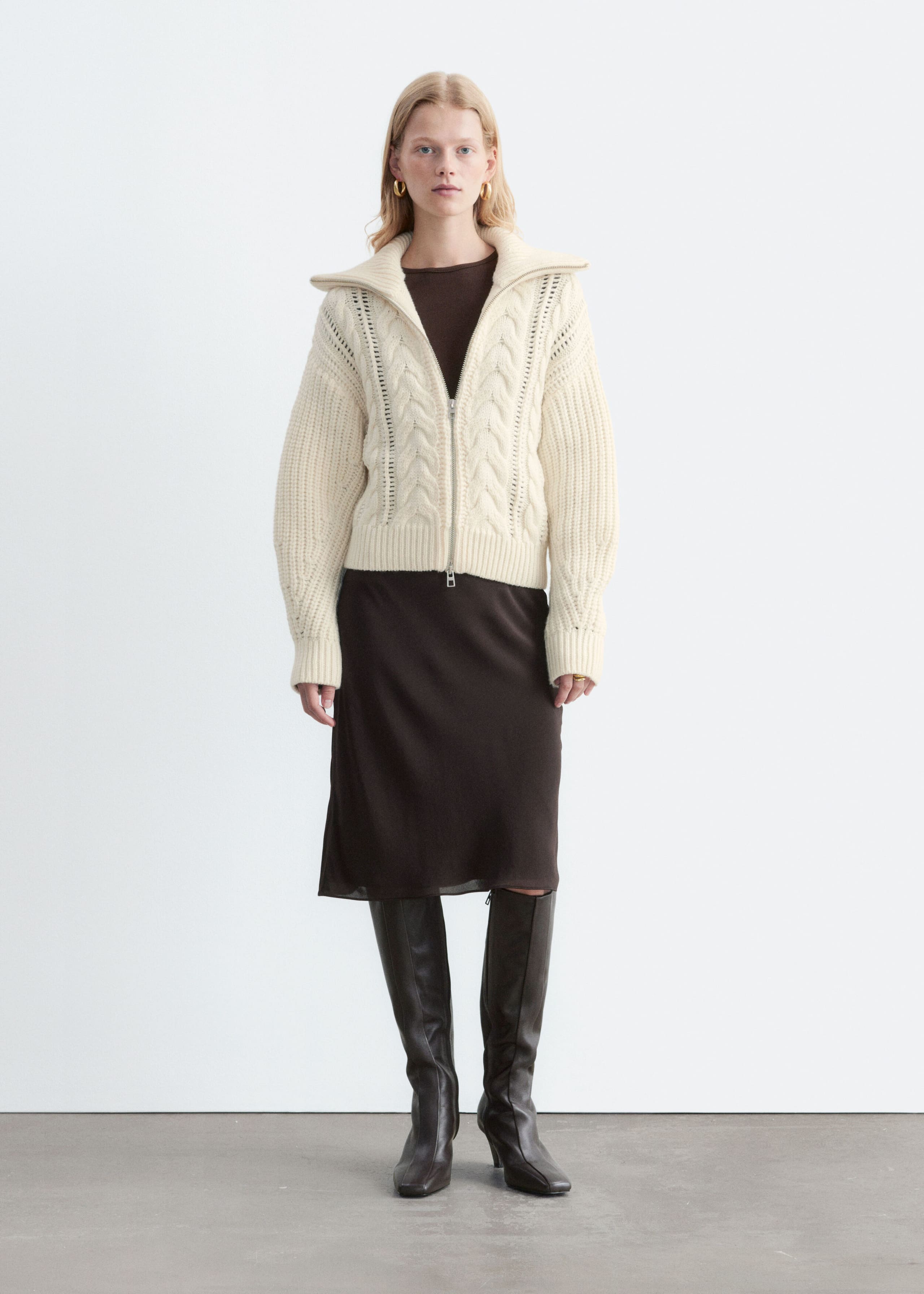 Knee-Length Slip Skirt - Dark Brown - Lookbook
