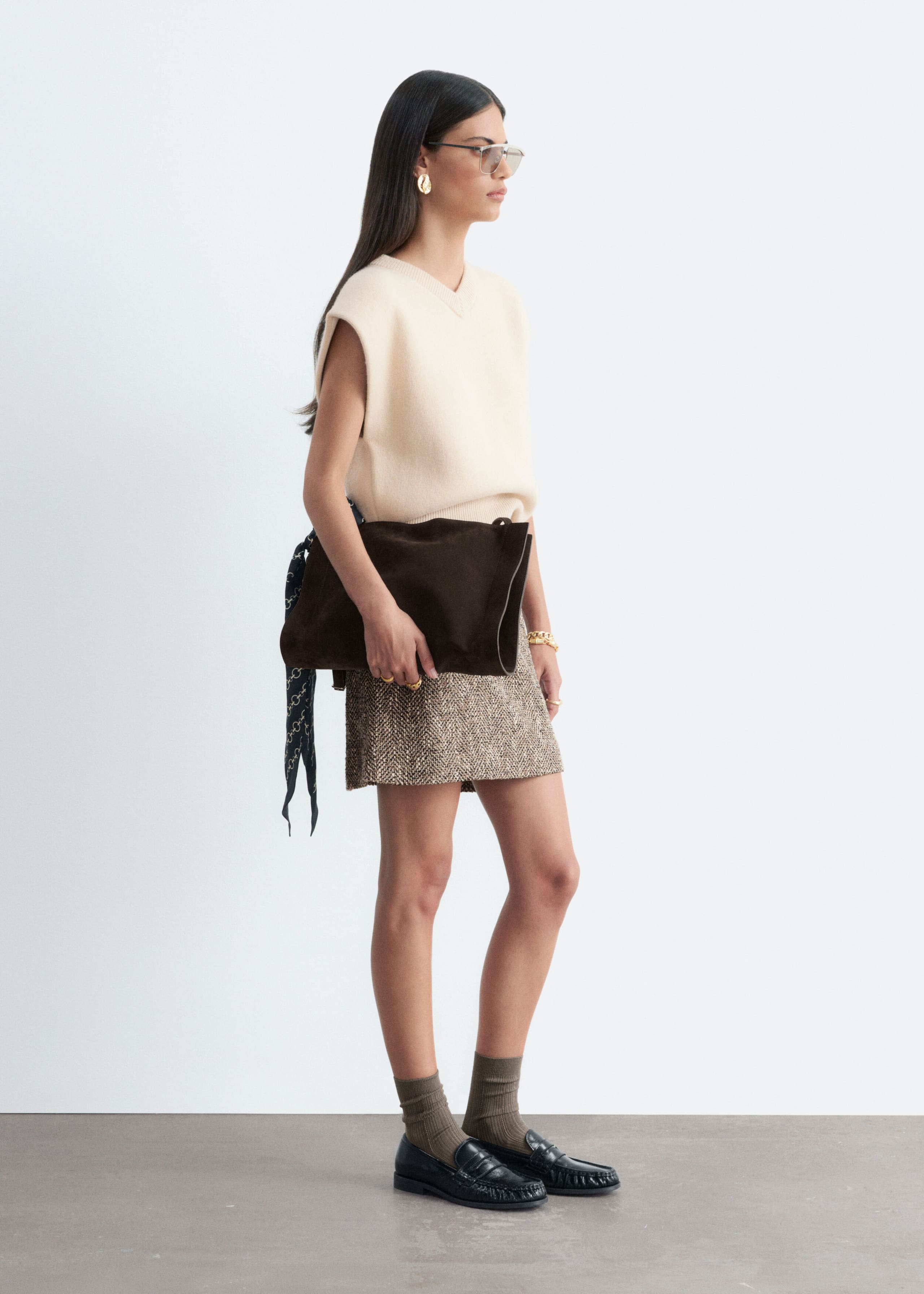 Textured Mini Skirt - Beige Melange - Lookbook