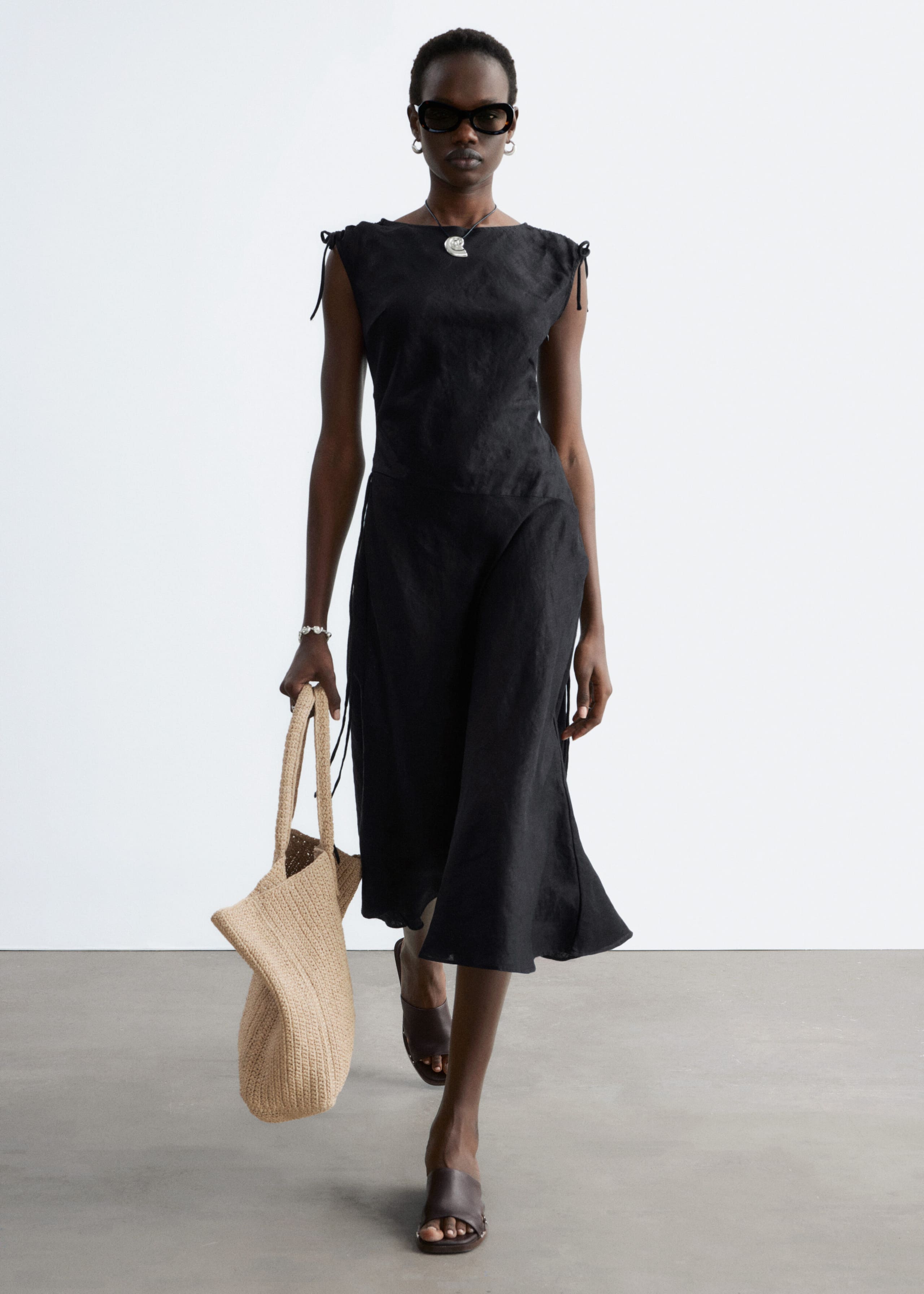 Image of Flared Linen Midi Dress