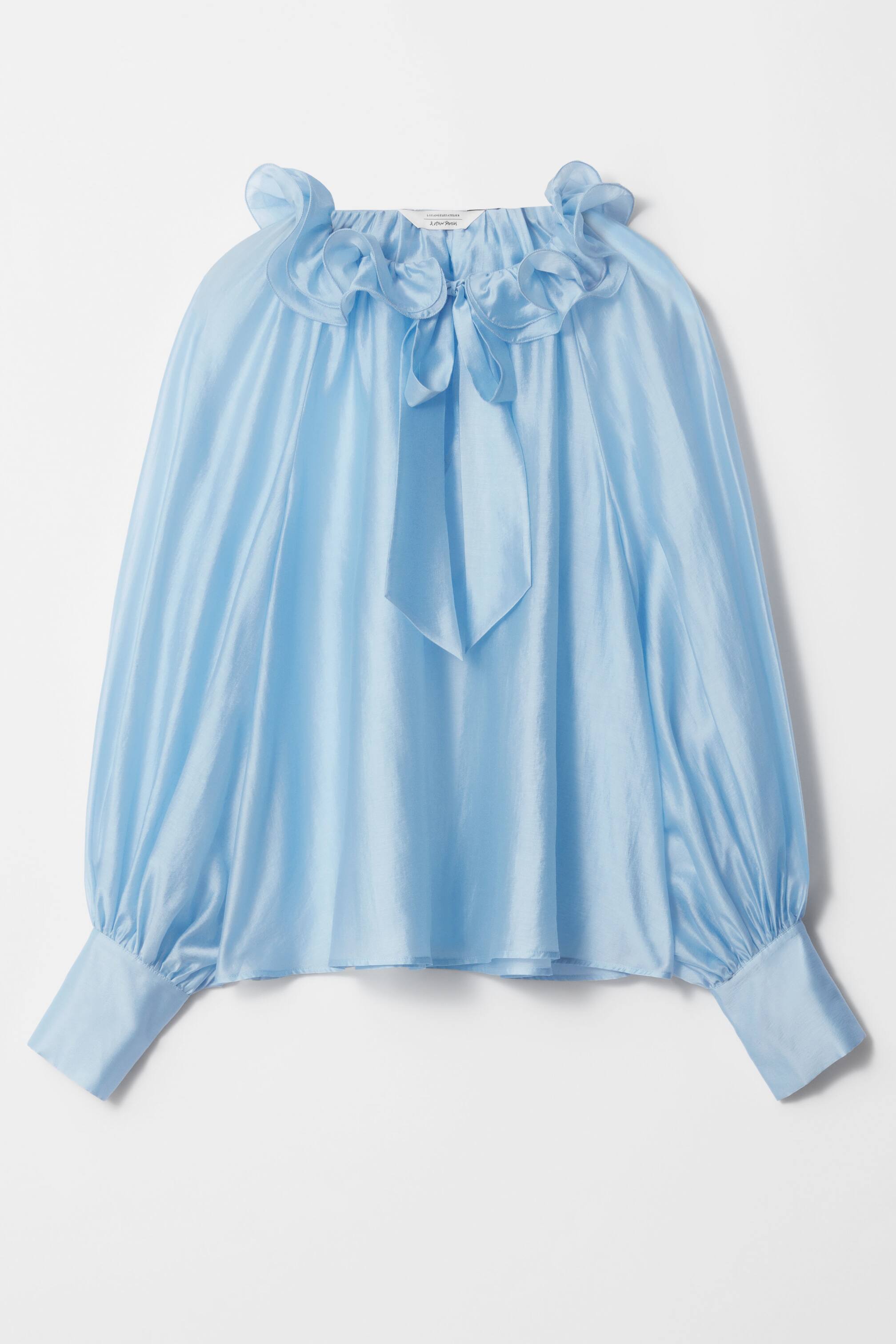 Grotere afbeelding bekijken: Blouse met ruches en strikbandje - Lichtblauw - DAMES | H&M NL 1