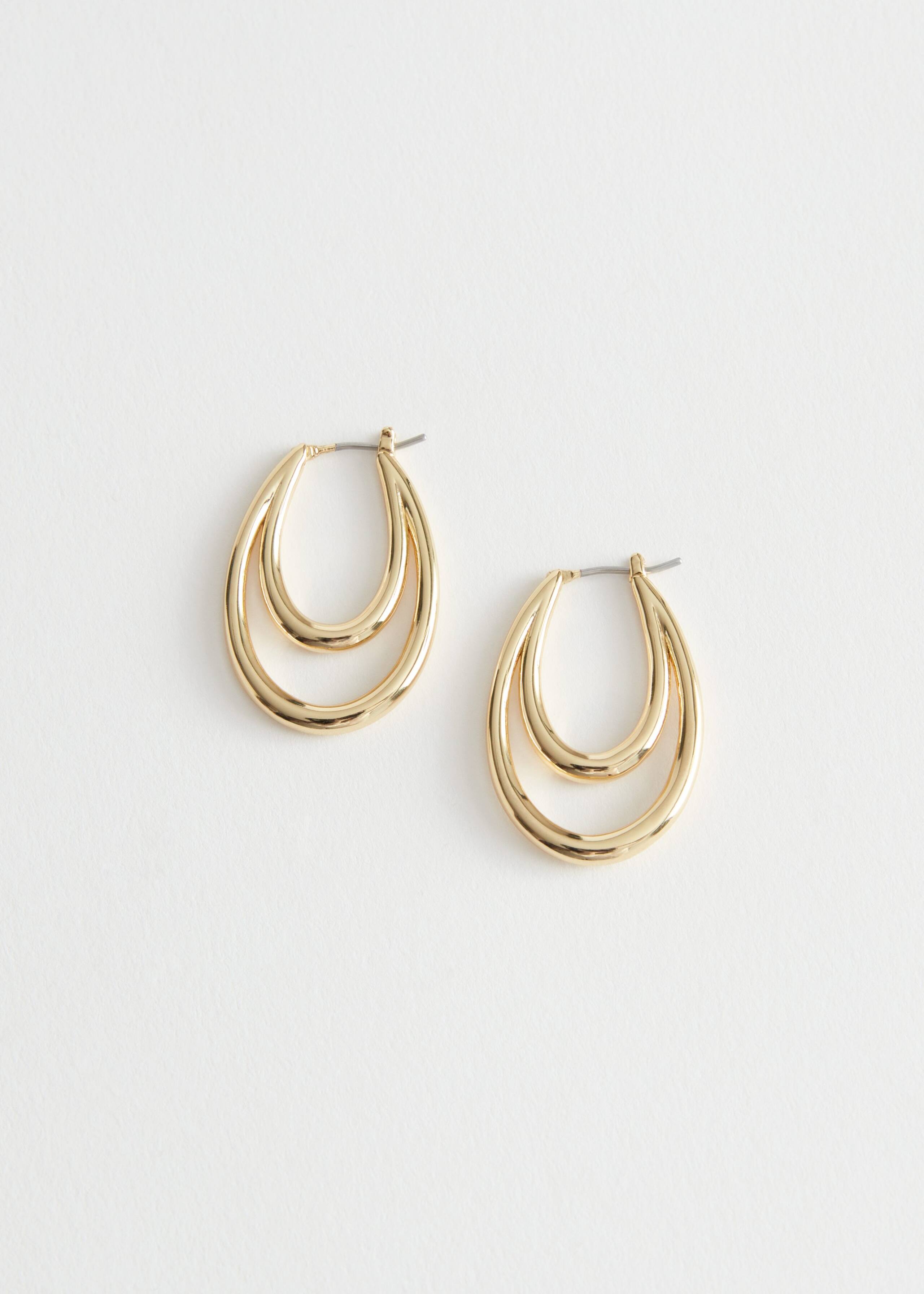 Layered Oval Hoop Earrings - Gold - Still Life