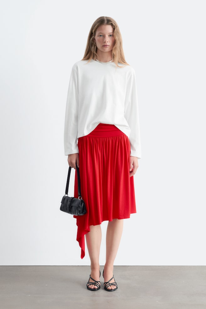 Jupe midi en jersey froncé - Rouge/Marron foncé - 1