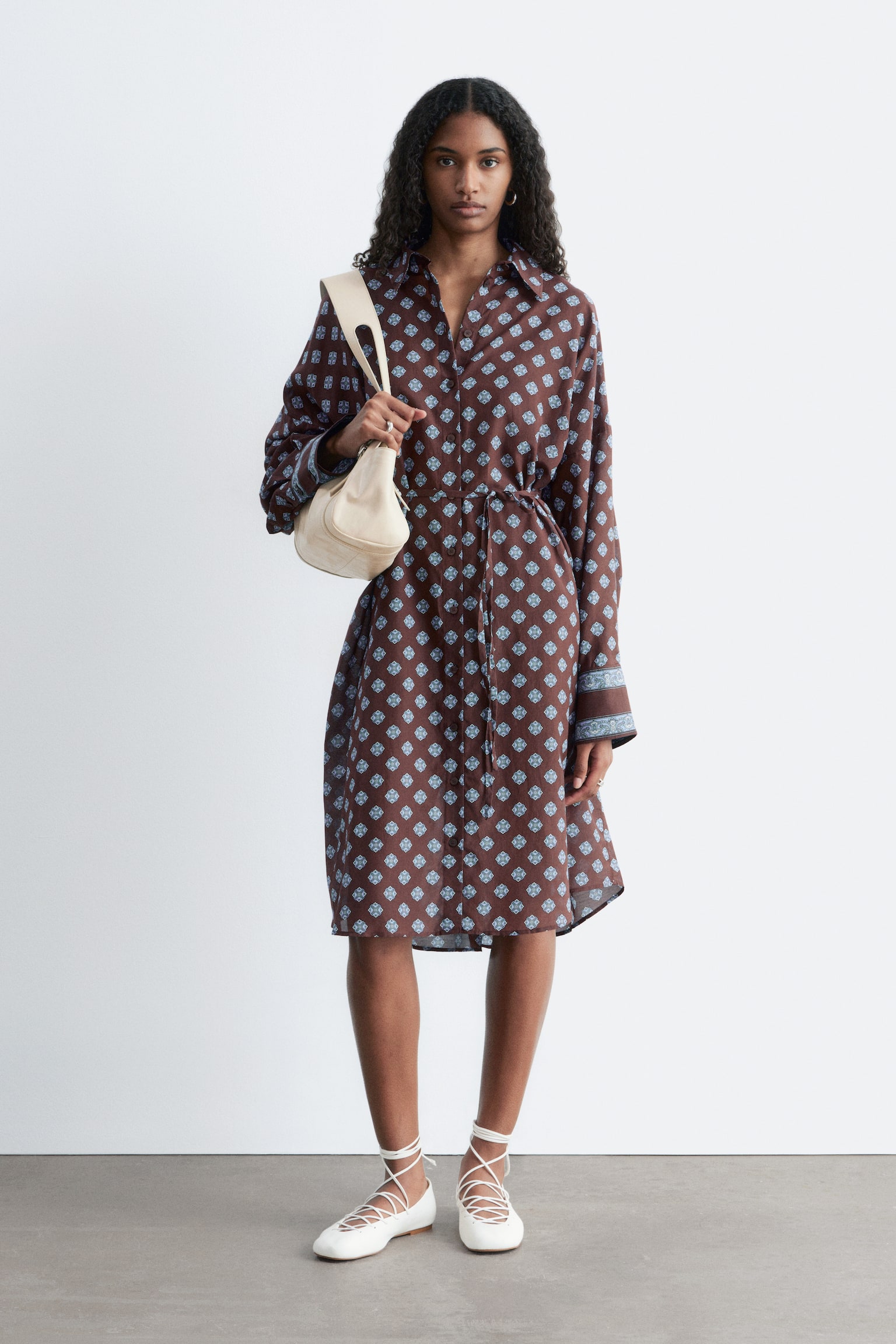 Printed Silk-Cotton Midi Dress - 1