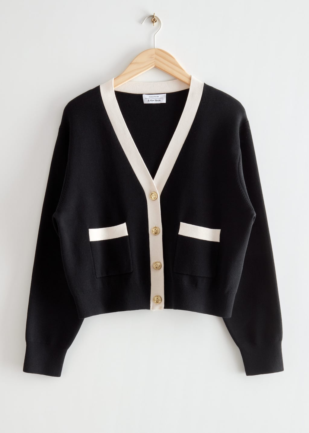 Cropped Gold Button Cardigan - Black - Still Life