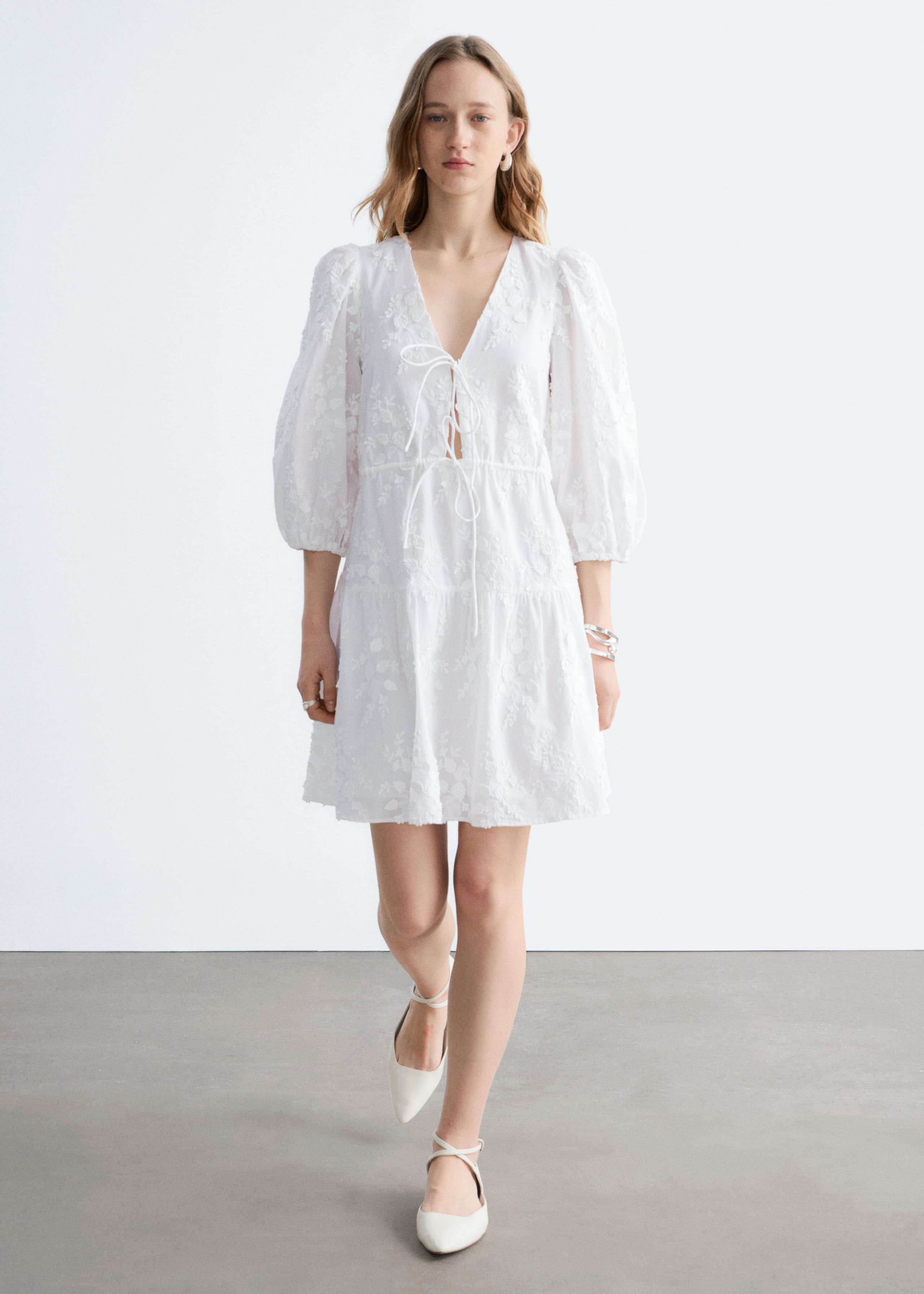 Embroidered Mini Dress - Cream - Lookbook