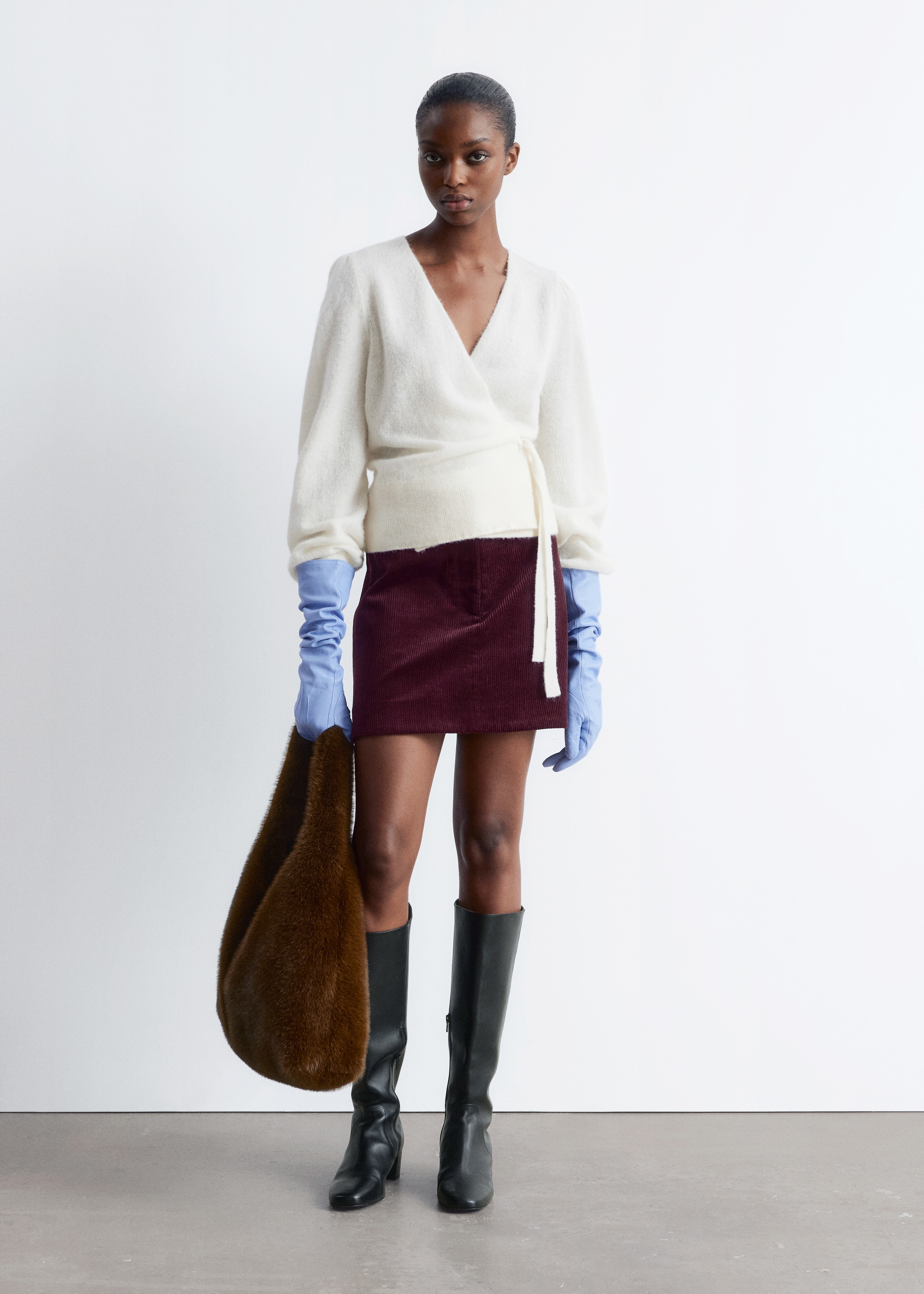 Cárdigan cruzado de mezcla de mohair - Crema/Azul claro/Beige/Azul petróleo