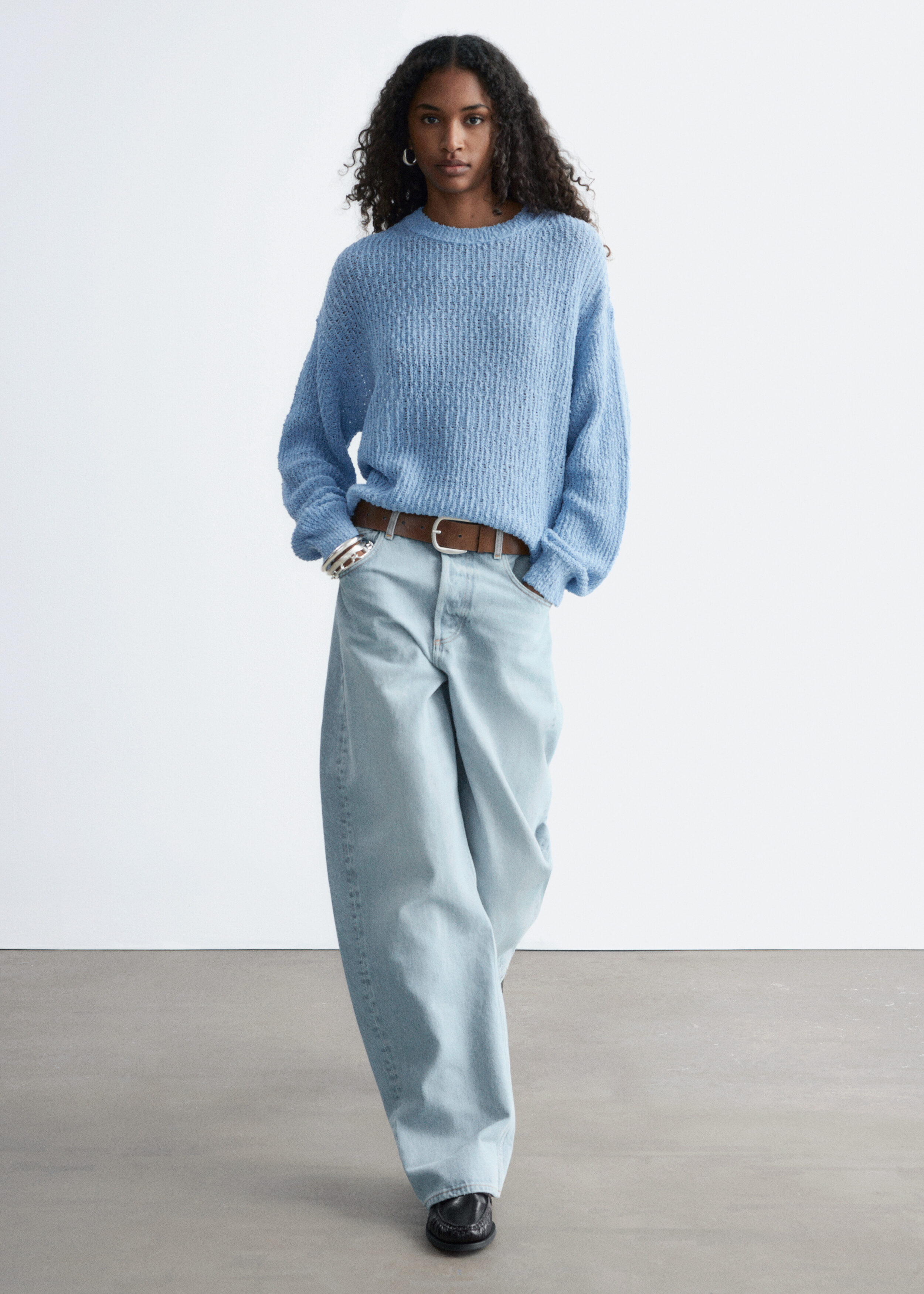 Striped Rib-Knit T-shirt - Light Blue/Black Stripes - & Other