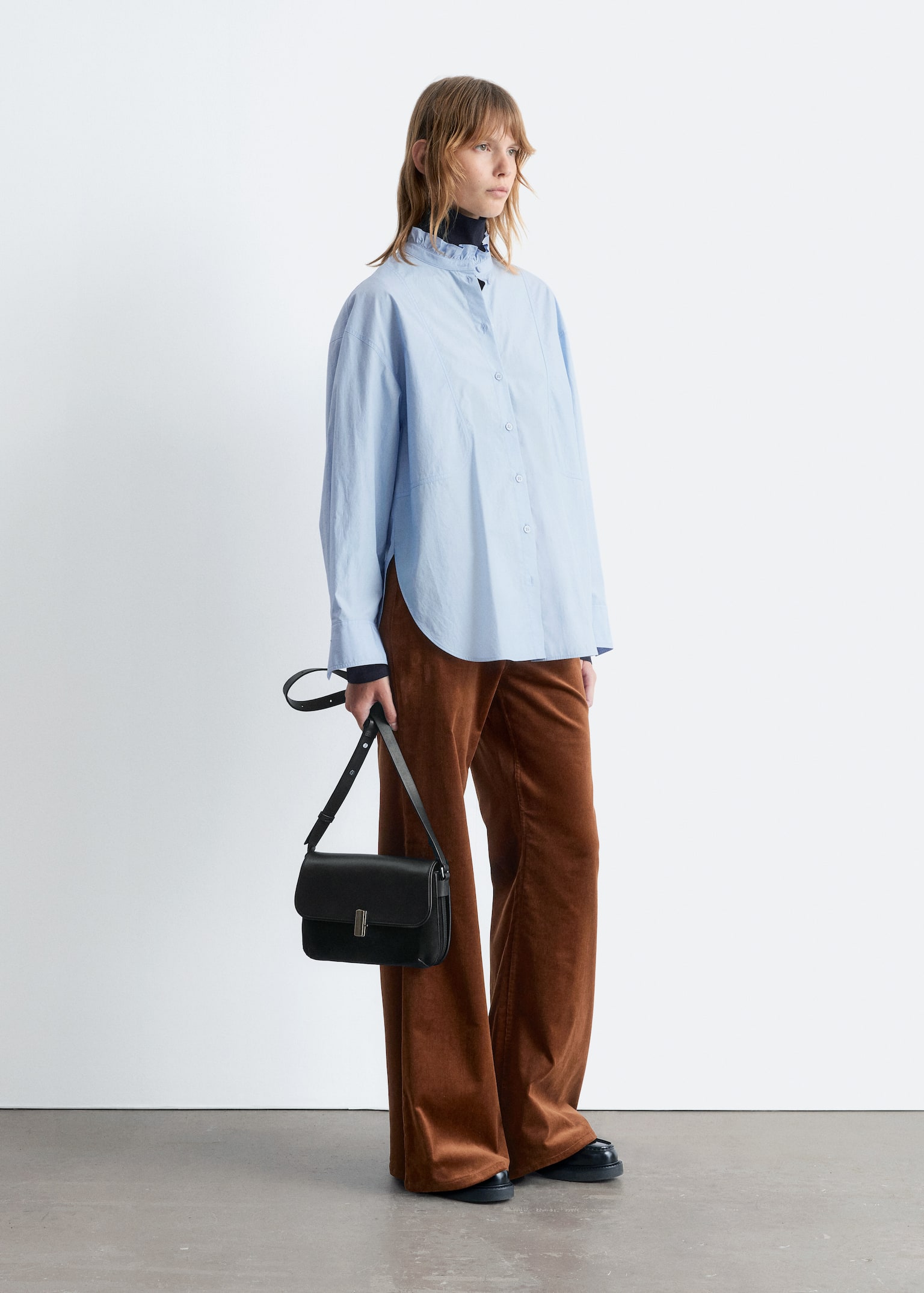 Flared Corduroy Trousers - Medium Brown/Black - 5