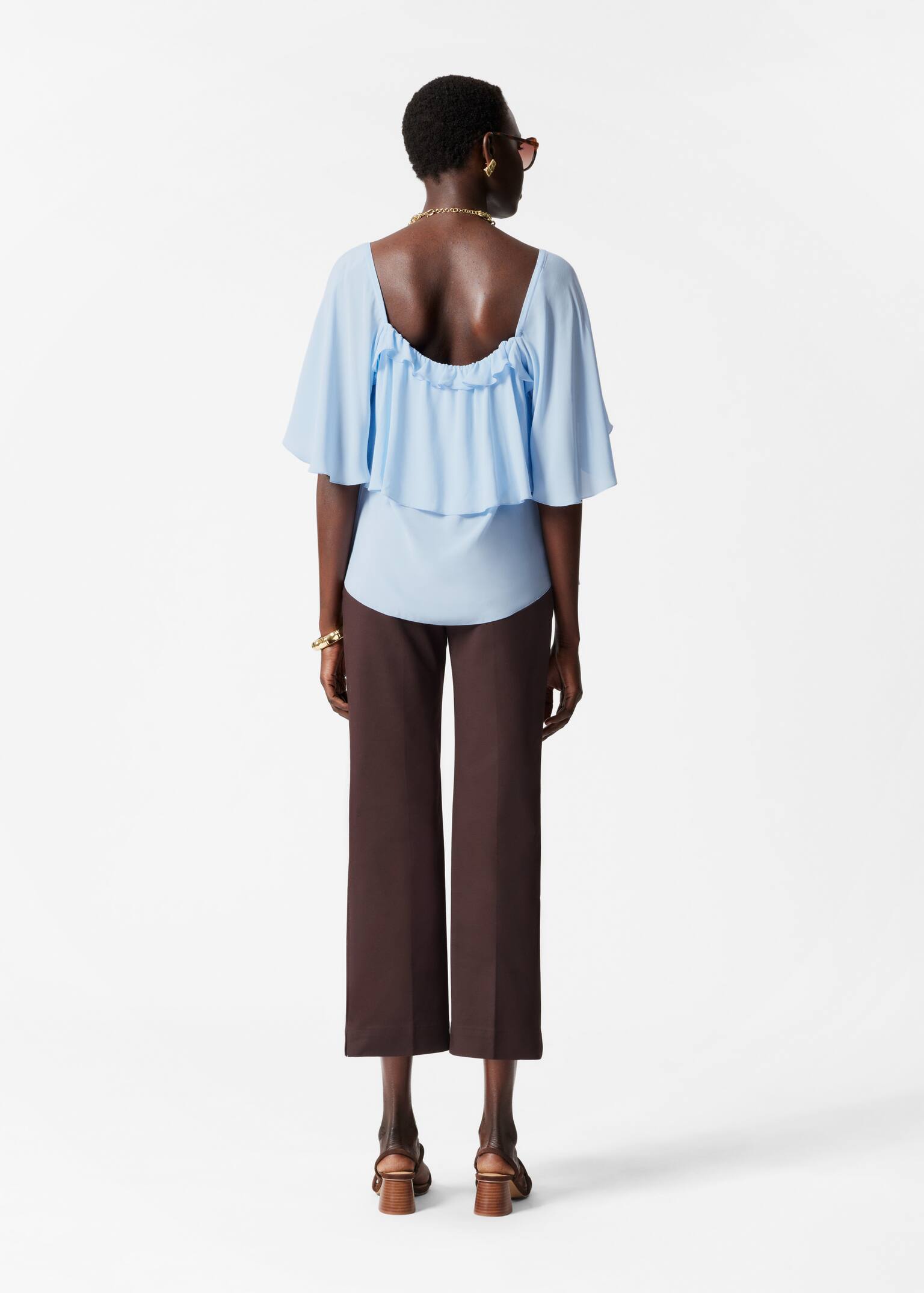 Bluză cu volane - Albastru deschis/Roșu închis - 3