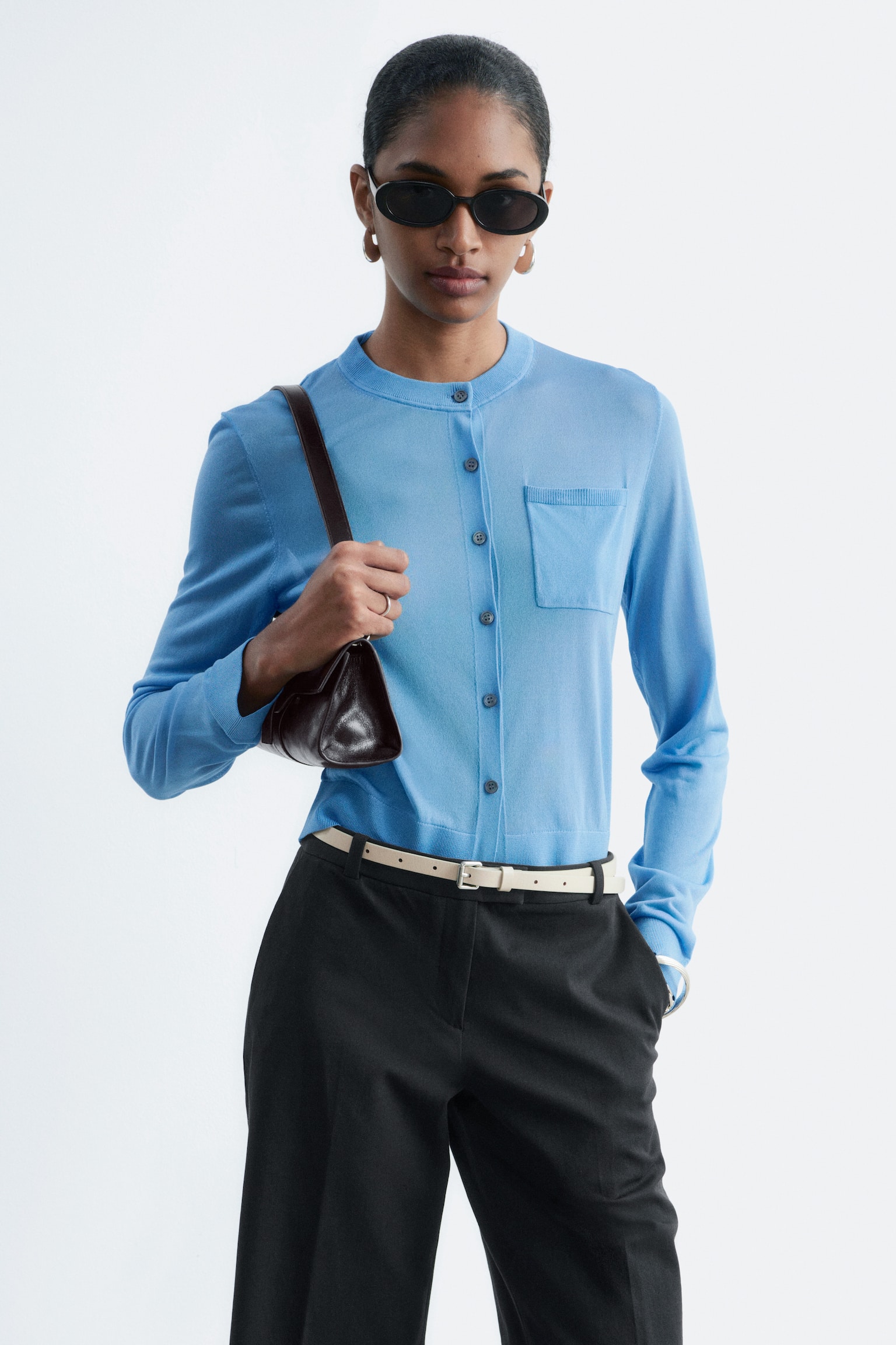 Cardigan i sidenblandning - Blå - 1