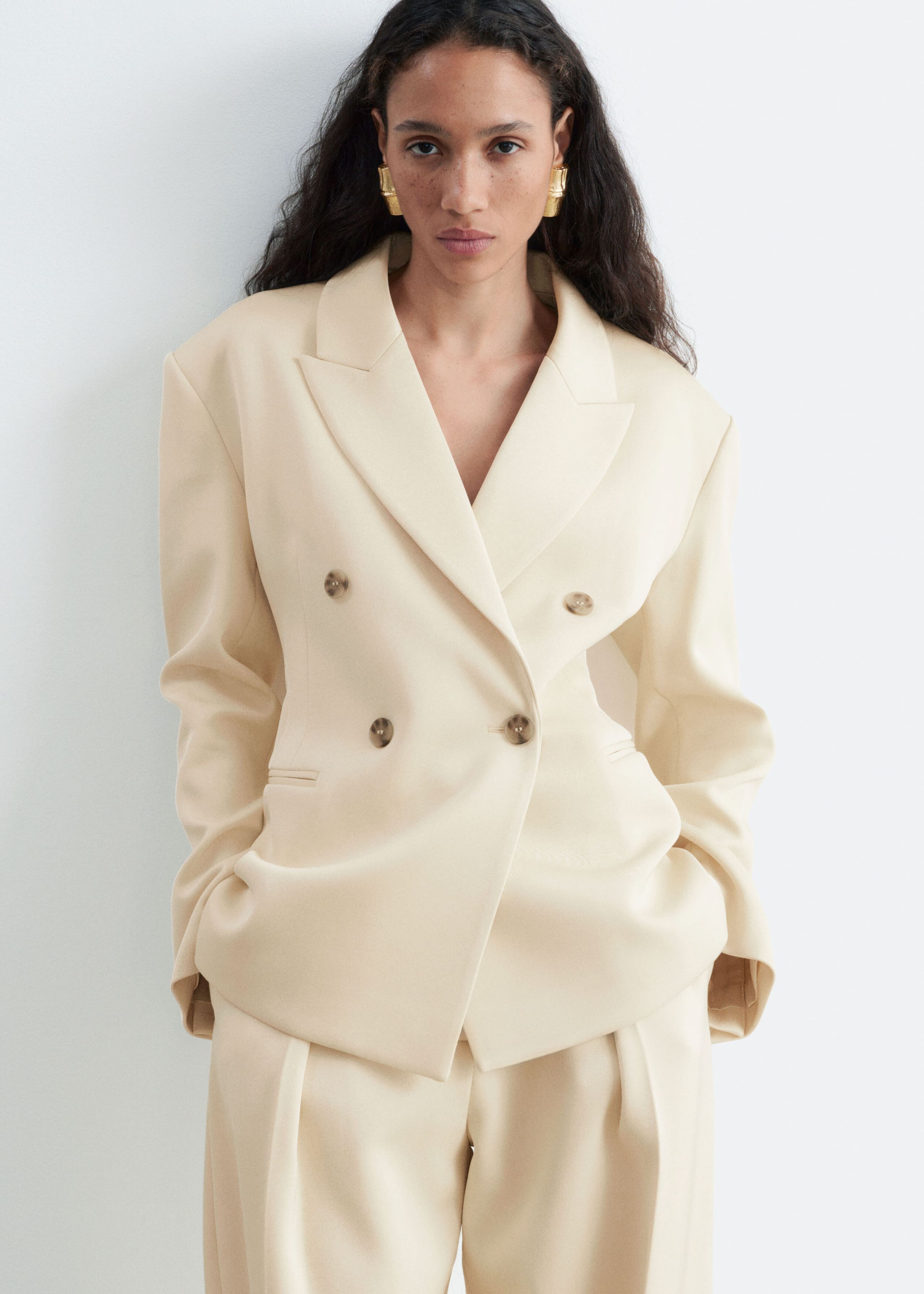 Cinched Waist Blazer - Light Beige - Lookbook