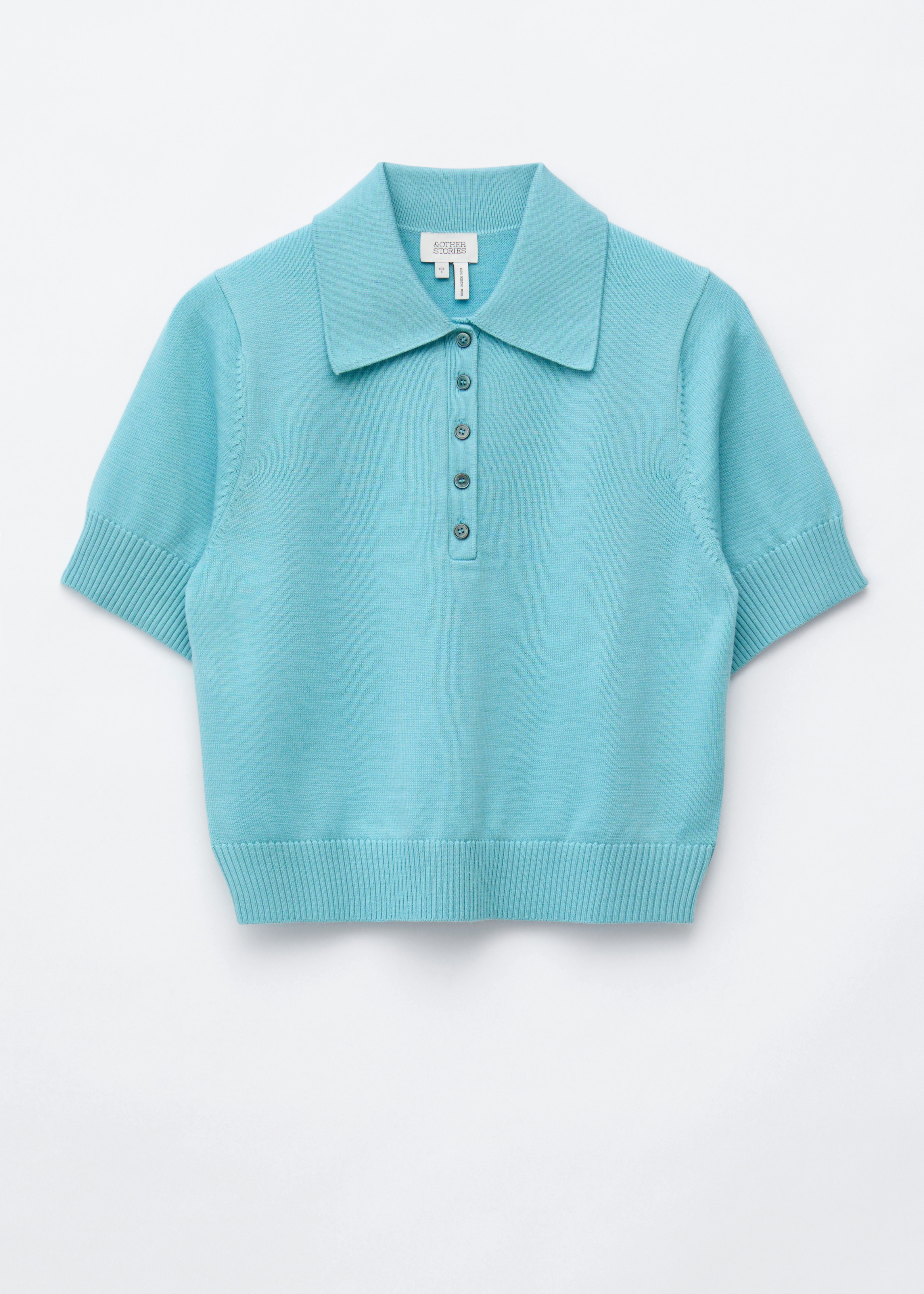 Wool Polo T-Shirt - Light Blue/Dark Grey Melange