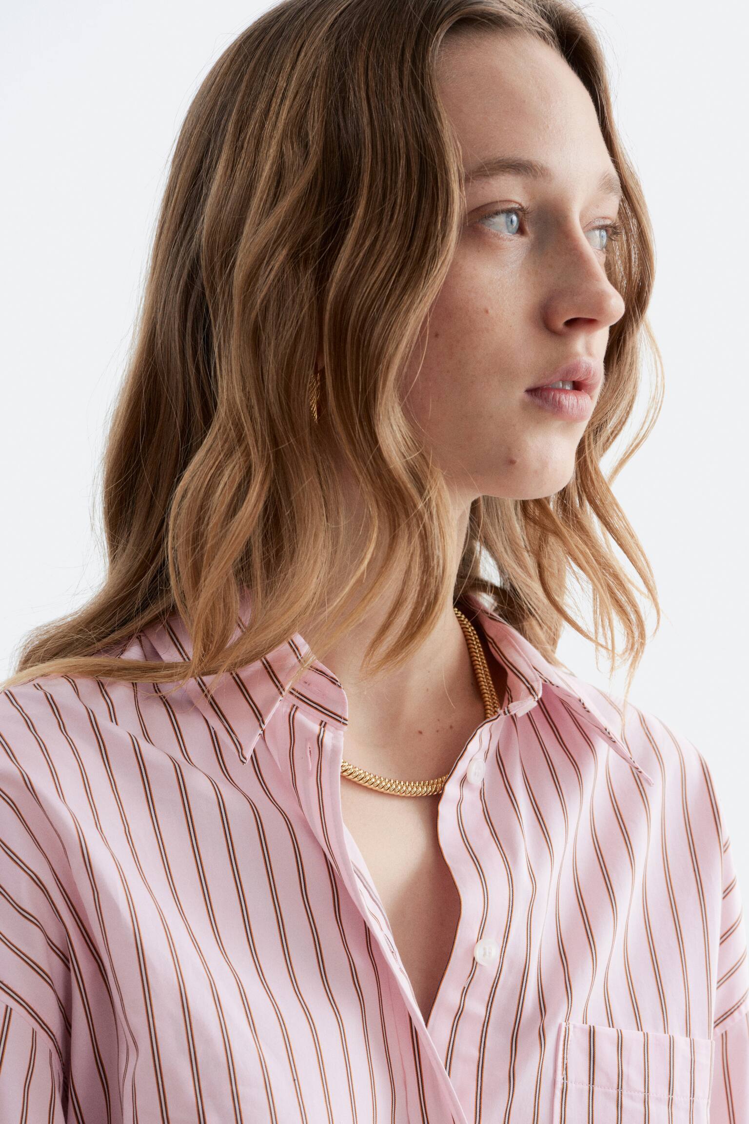 Camicia in cotone-Righe rosa/rosso - 6