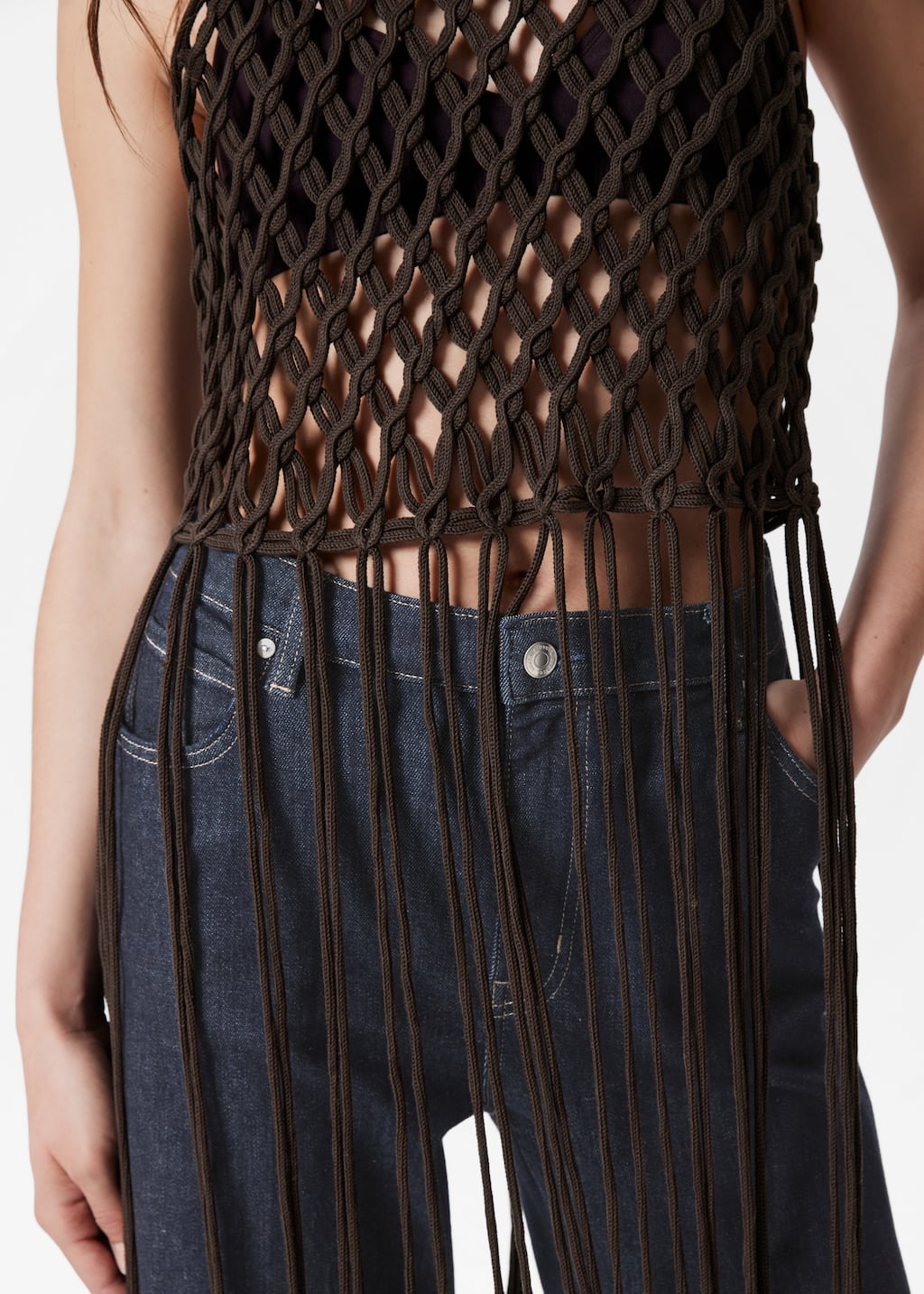 Image of Fringed Macramé Halterneck Top