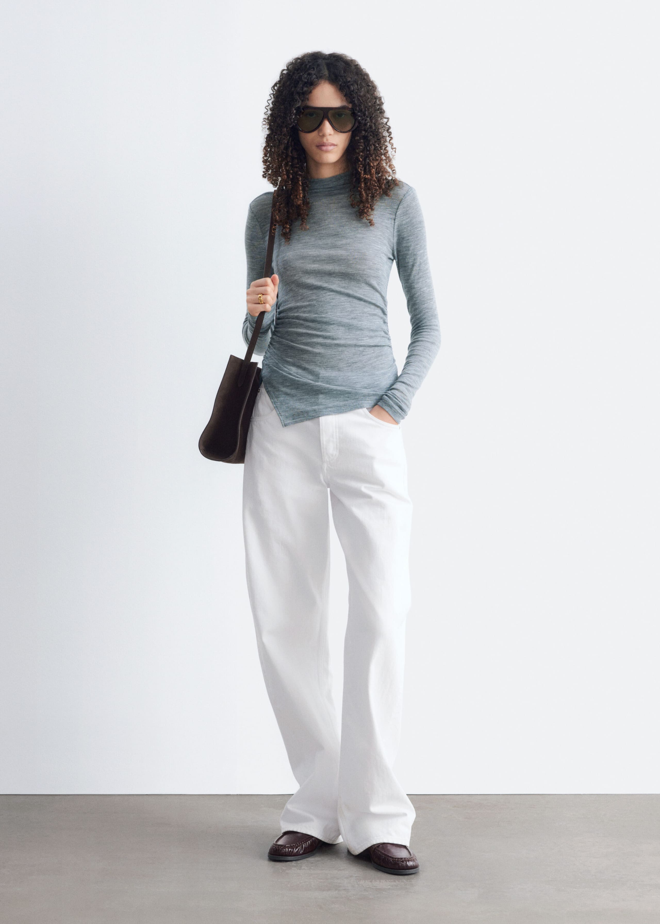 Mock-Neck Wool Jersey Top - Grey - Lookbook