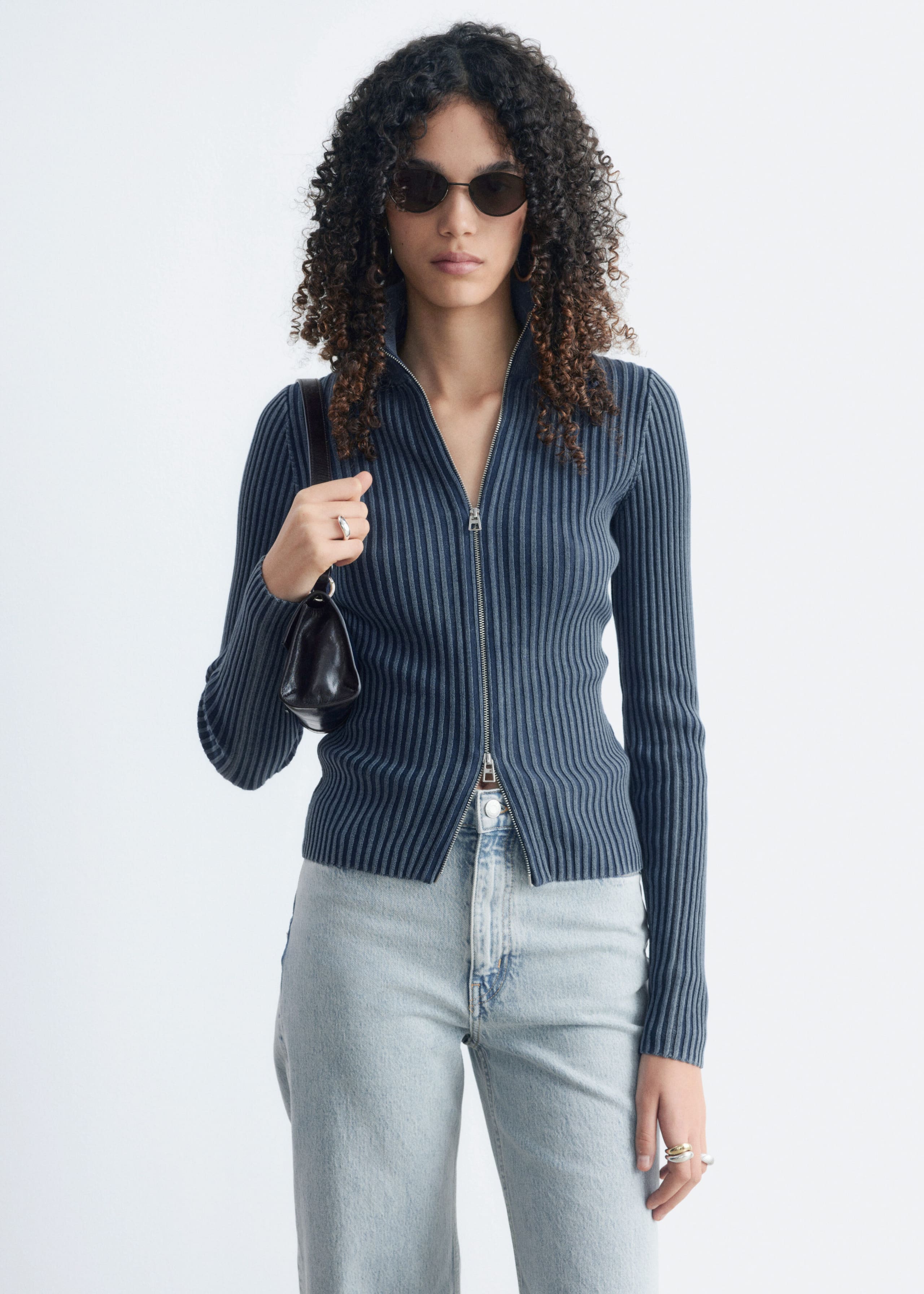 Zip-Up Turtleneck Cardigan - Dark Blue - Still Life