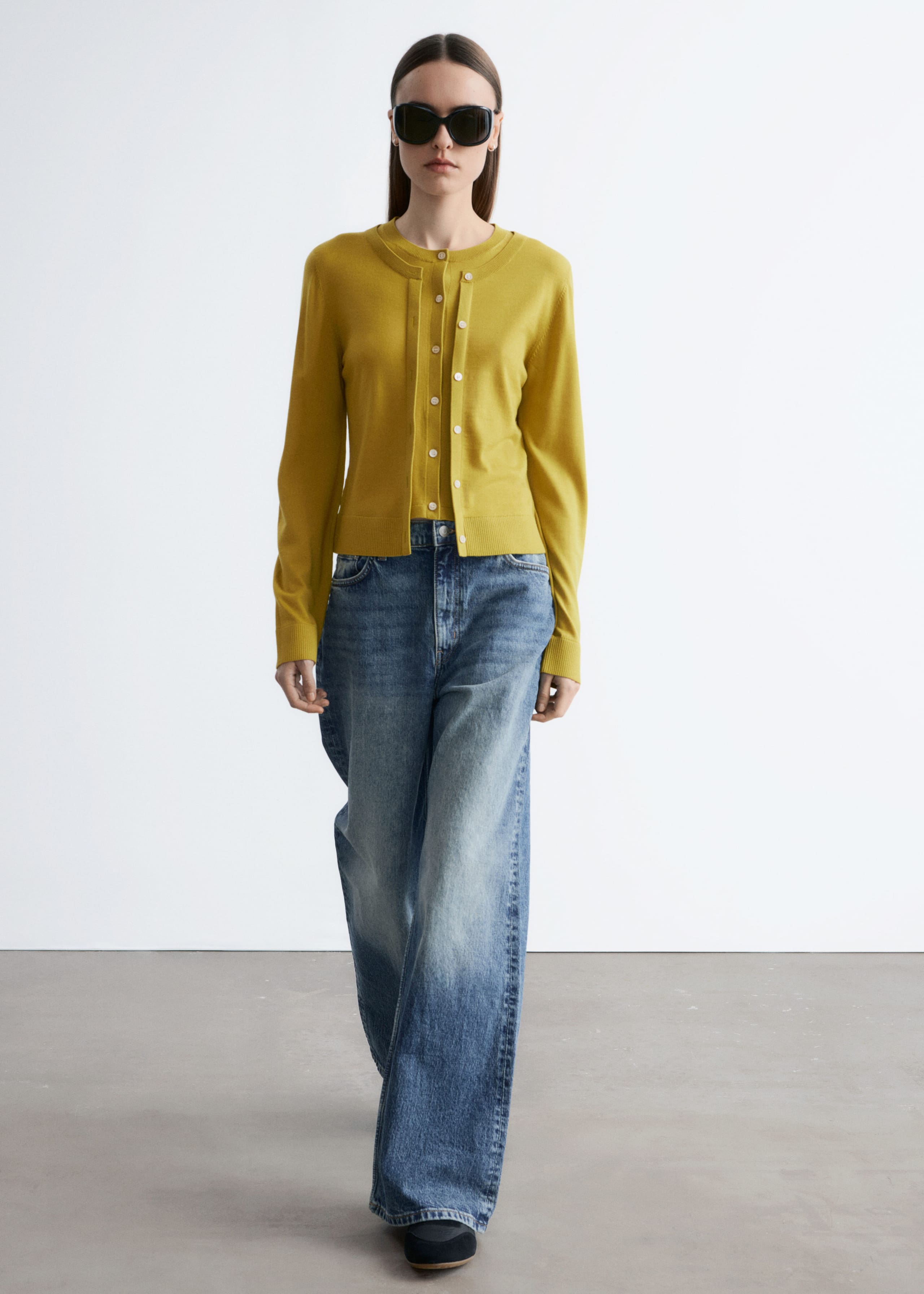 Double-Layer Wool Cardigan - Mustard Yellow - Lookbook