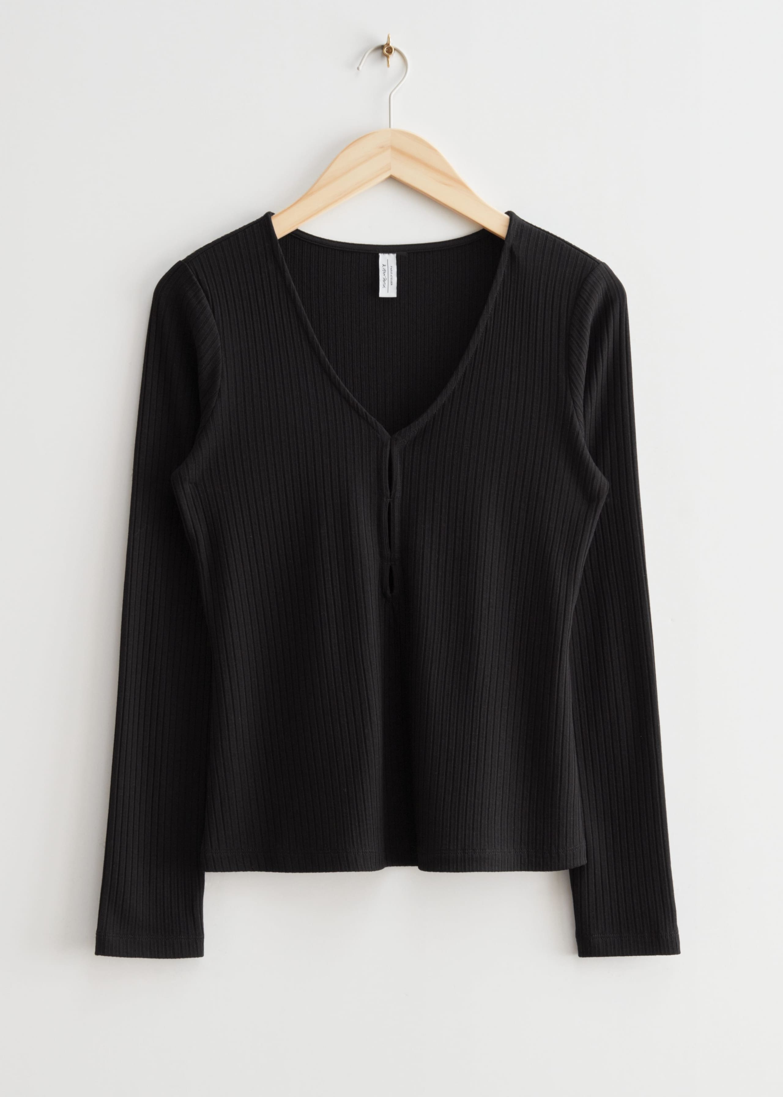 Buttoned Rib Top - Black - Still Life